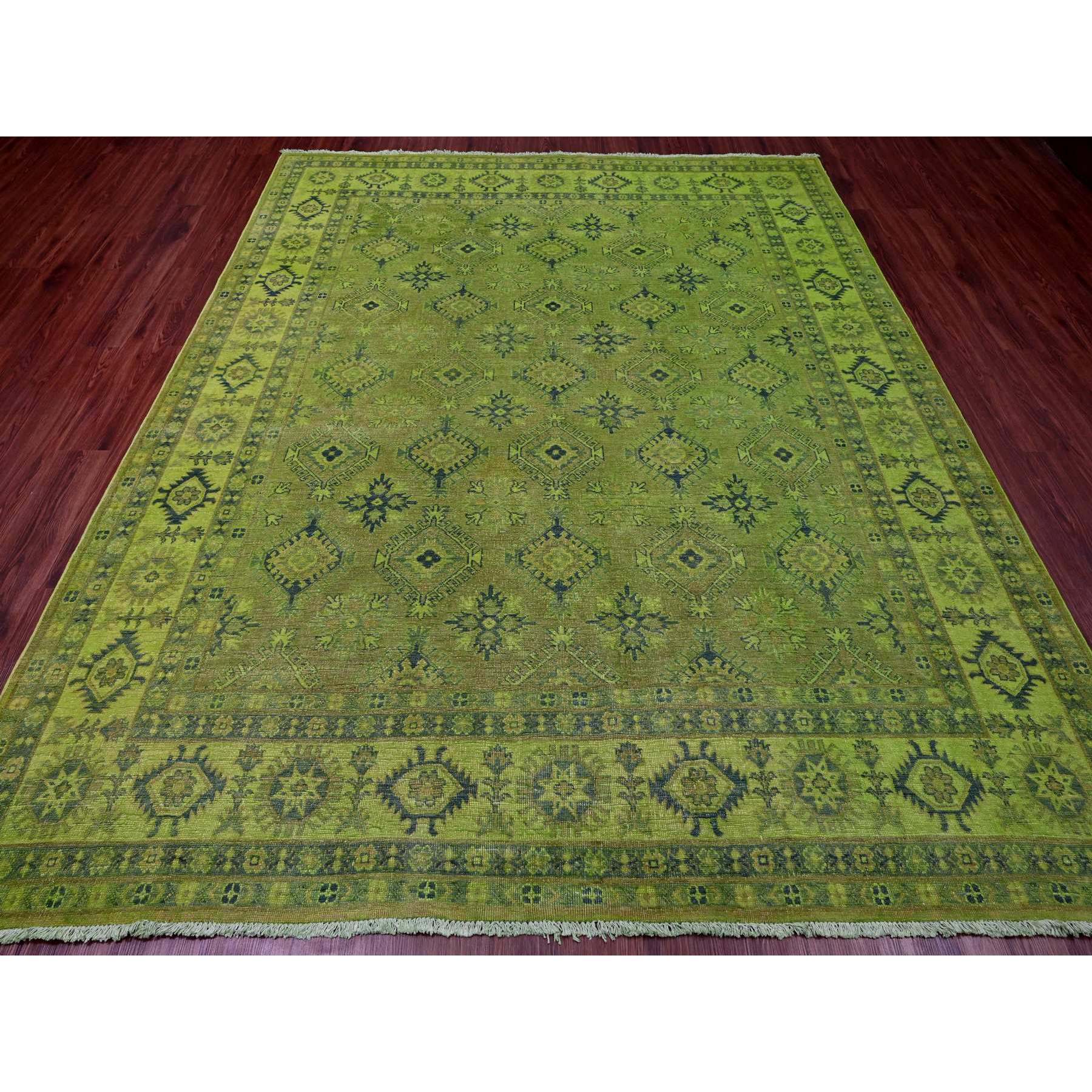 8'x9'8" Pear Green, Overdyed Kazak with All Over Geometric Design, Hand Knotted, 100% Wool, Oriental Rug Sh20246