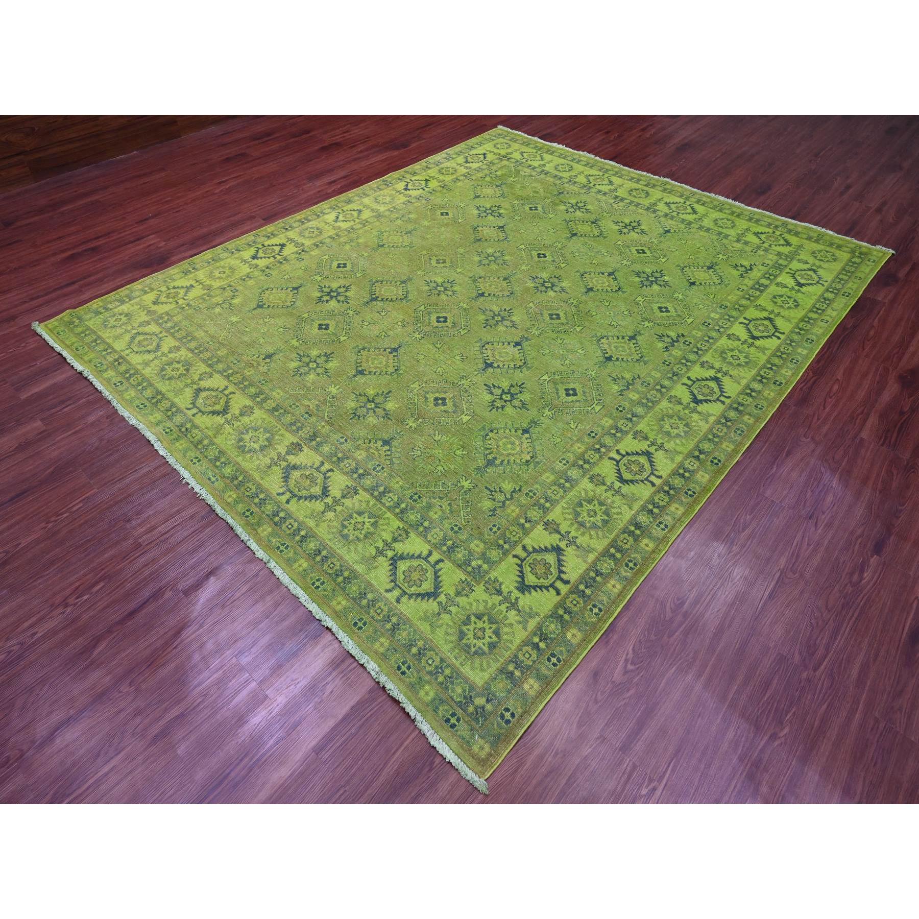 8'x9'8" Pear Green, Overdyed Kazak with All Over Geometric Design, Hand Knotted, 100% Wool, Oriental Rug Sh20246