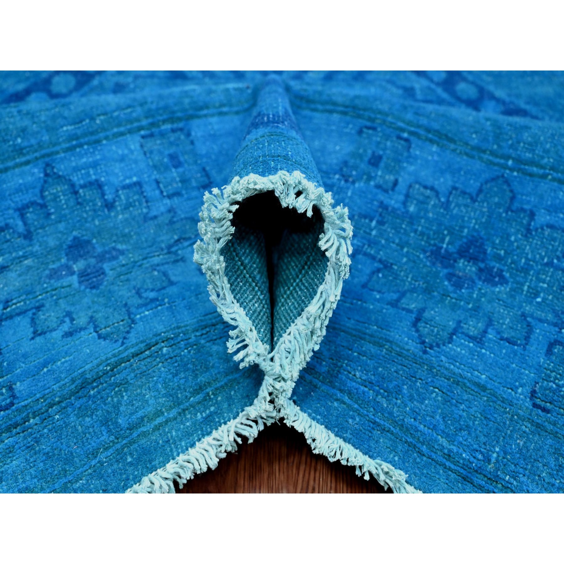 7'8"x10'1" Bayern Blue, Hand Knotted, Overdyed Kazak with Geometric Medallion Design, 100% Wool, Oriental Rug Sh20247