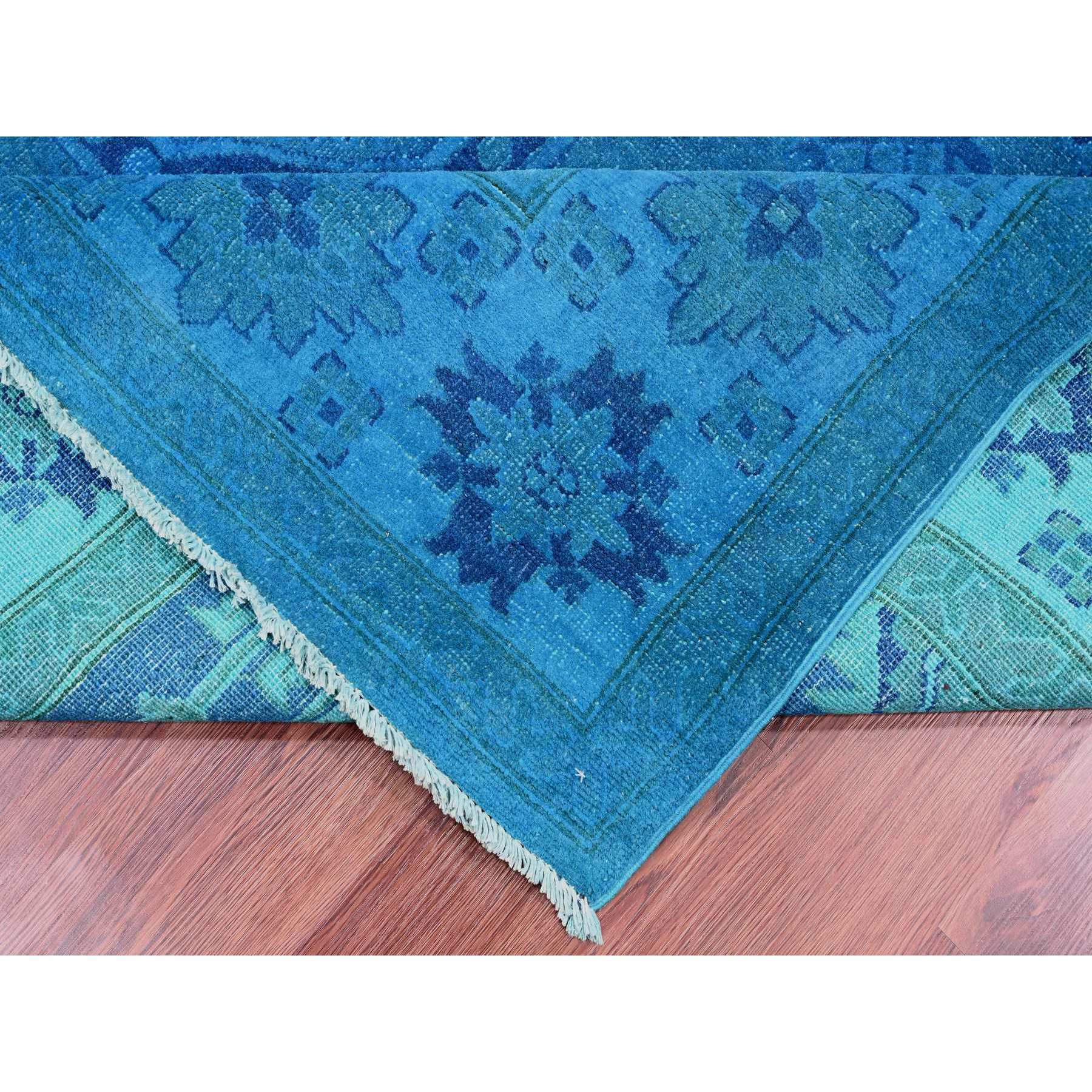 7'8"x10'1" Bayern Blue, Hand Knotted, Overdyed Kazak with Geometric Medallion Design, 100% Wool, Oriental Rug Sh20247