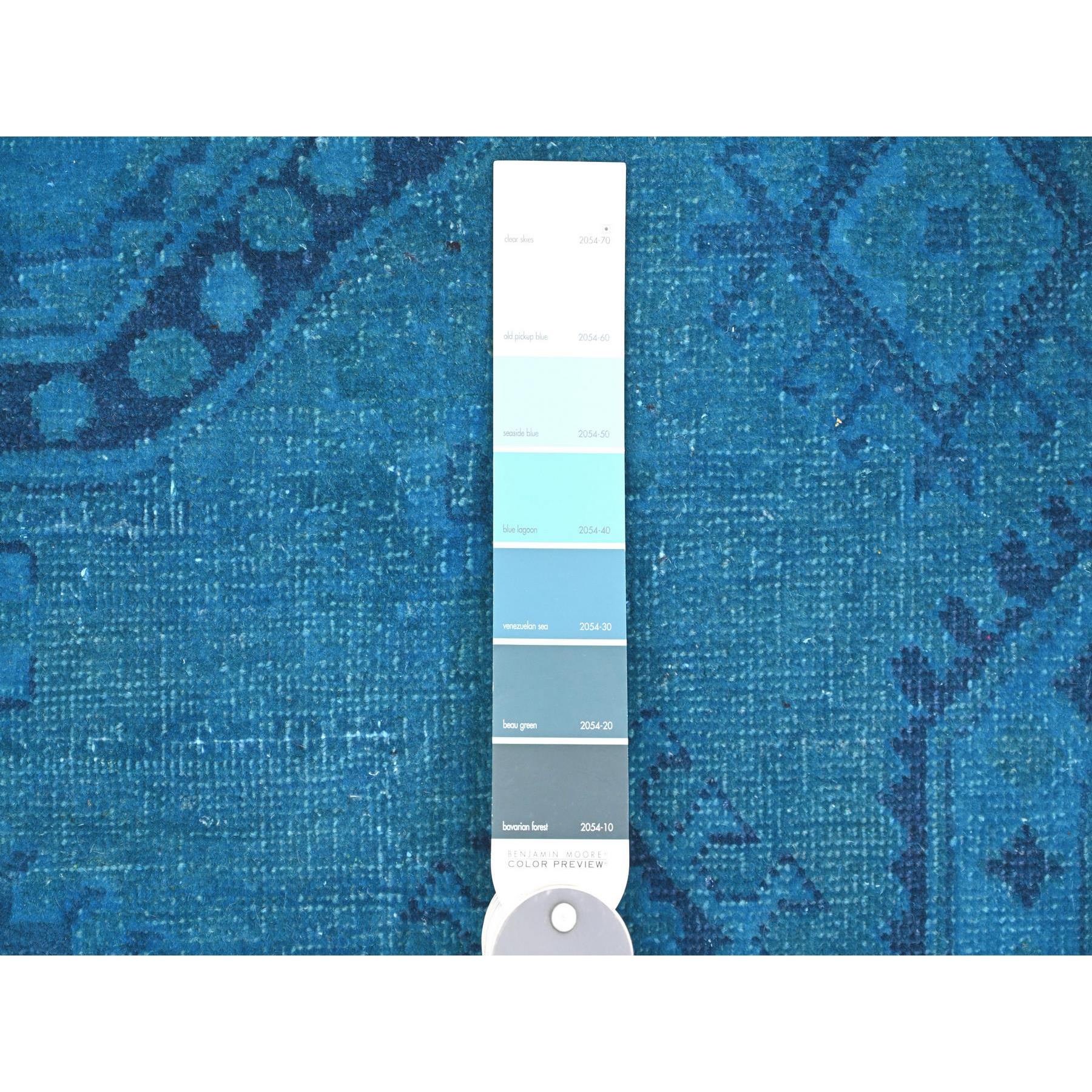 7'8"x10'1" Bayern Blue, Hand Knotted, Overdyed Kazak with Geometric Medallion Design, 100% Wool, Oriental Rug Sh20247