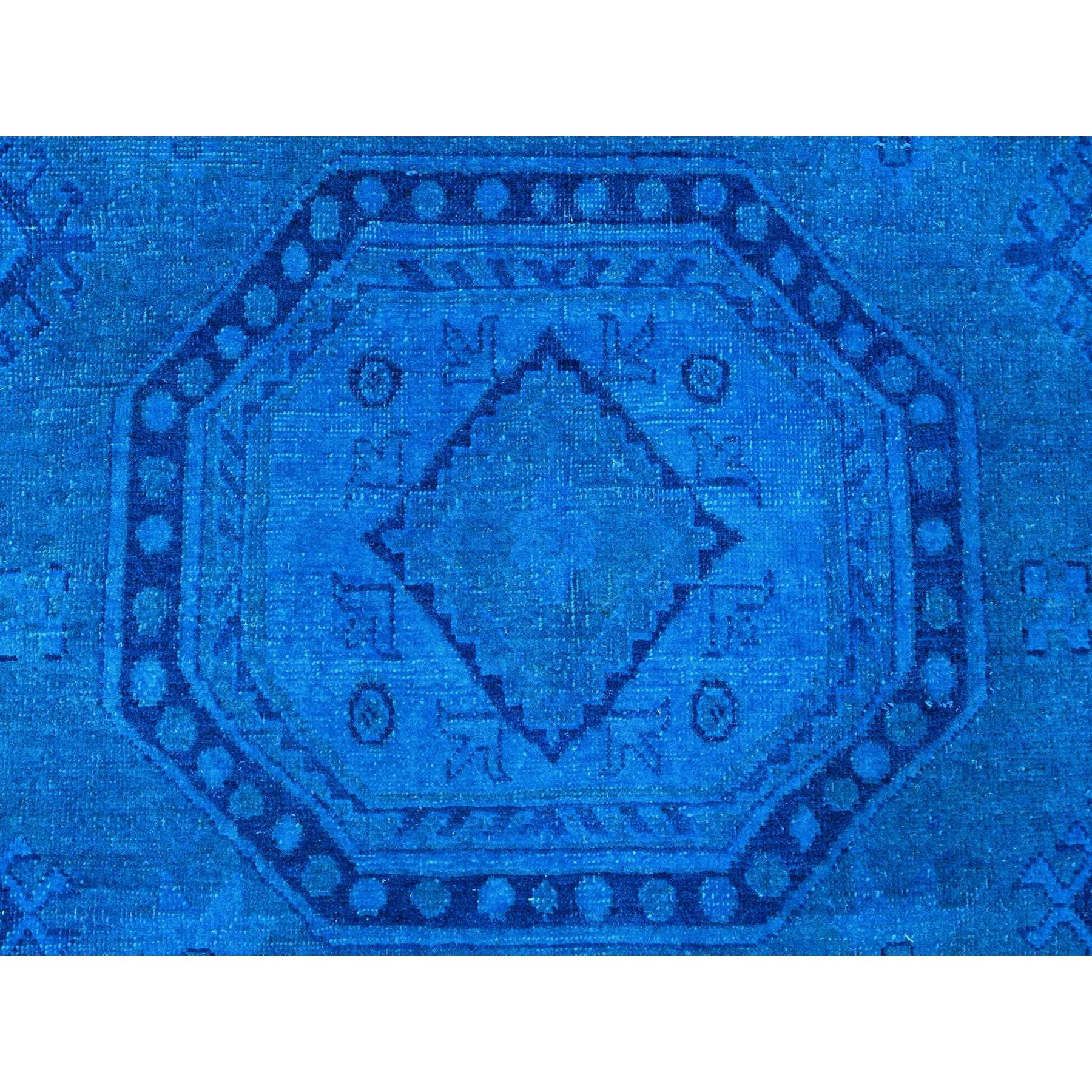 7'8"x10'1" Bayern Blue, Hand Knotted, Overdyed Kazak with Geometric Medallion Design, 100% Wool, Oriental Rug Sh20247