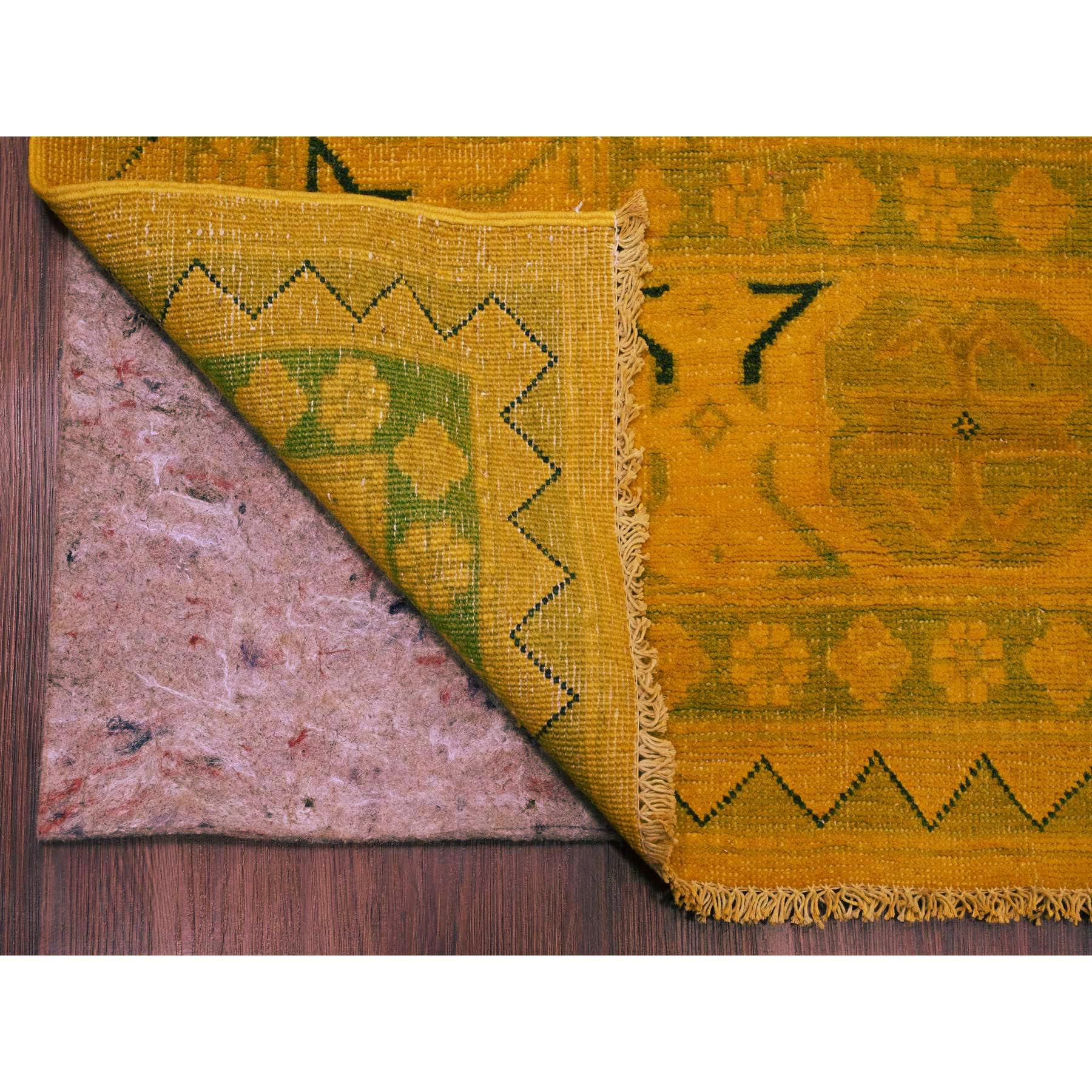 8'6"x11'4" Golden Yellow, Overdyed Kazak with Geometric Design, Hand Knotted, 100% Wool, Oriental Rug Sh20248