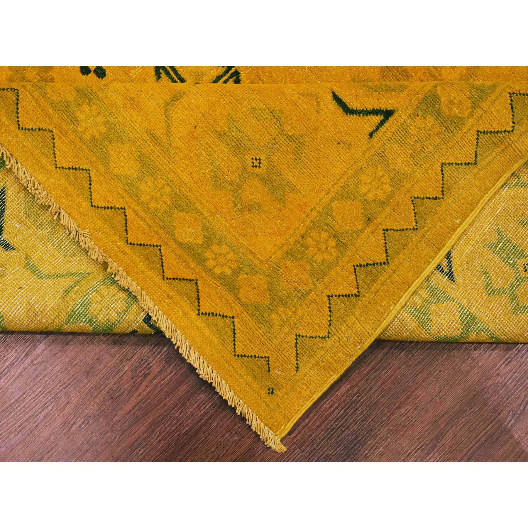 8'6"x11'4" Golden Yellow, Overdyed Kazak with Geometric Design, Hand Knotted, 100% Wool, Oriental Rug Sh20248