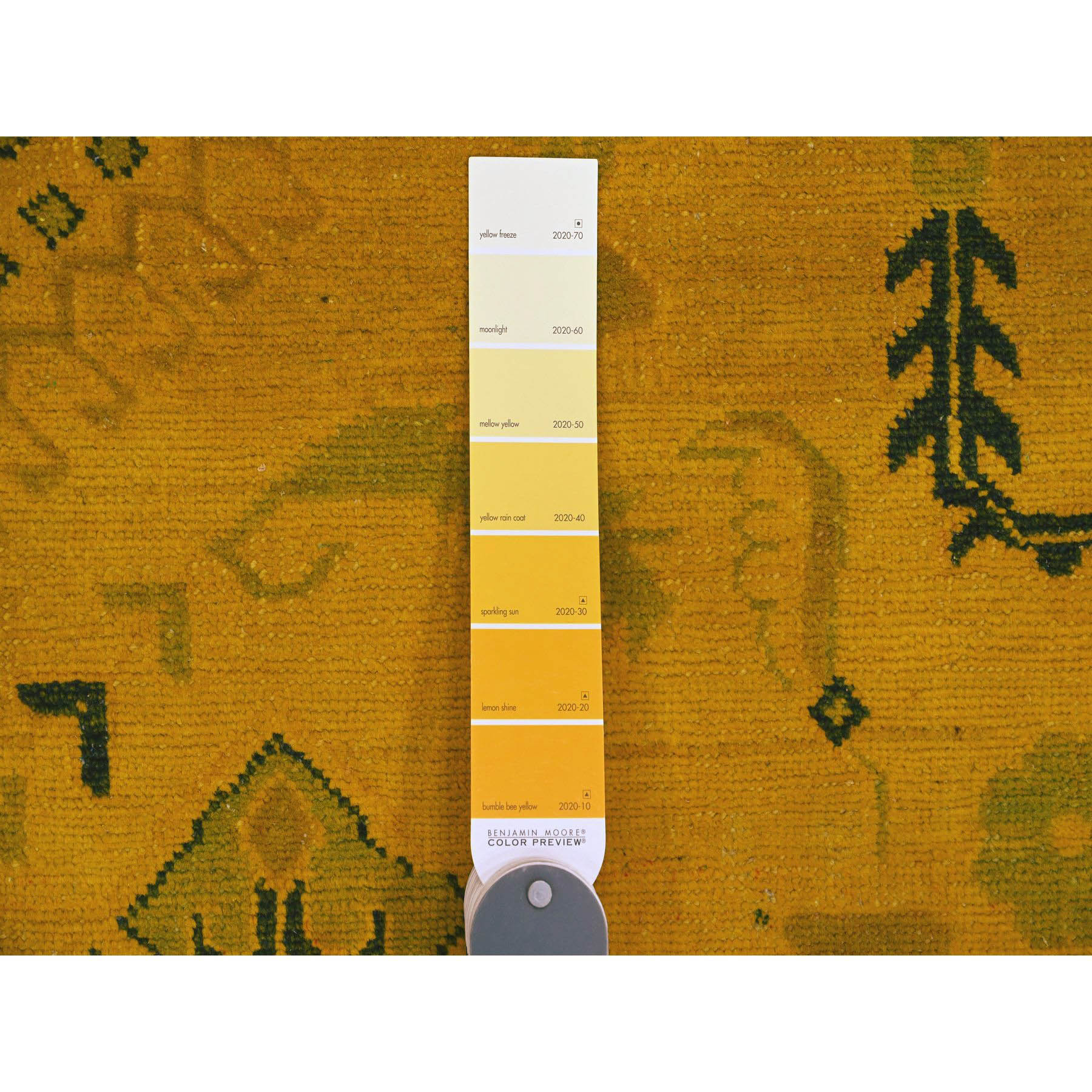 8'6"x11'4" Golden Yellow, Overdyed Kazak with Geometric Design, Hand Knotted, 100% Wool, Oriental Rug Sh20248