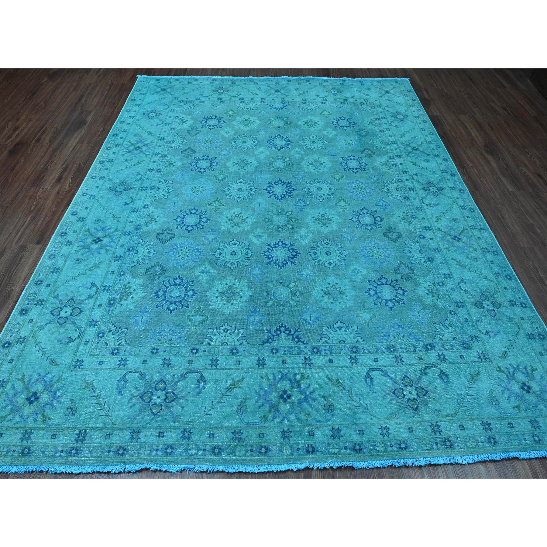 8'x9'8" Carolina Blue, 100% Wool, Overdyed Kazak with Geometric Leaf Design, Hand Knotted, Oriental Rug Sh20249