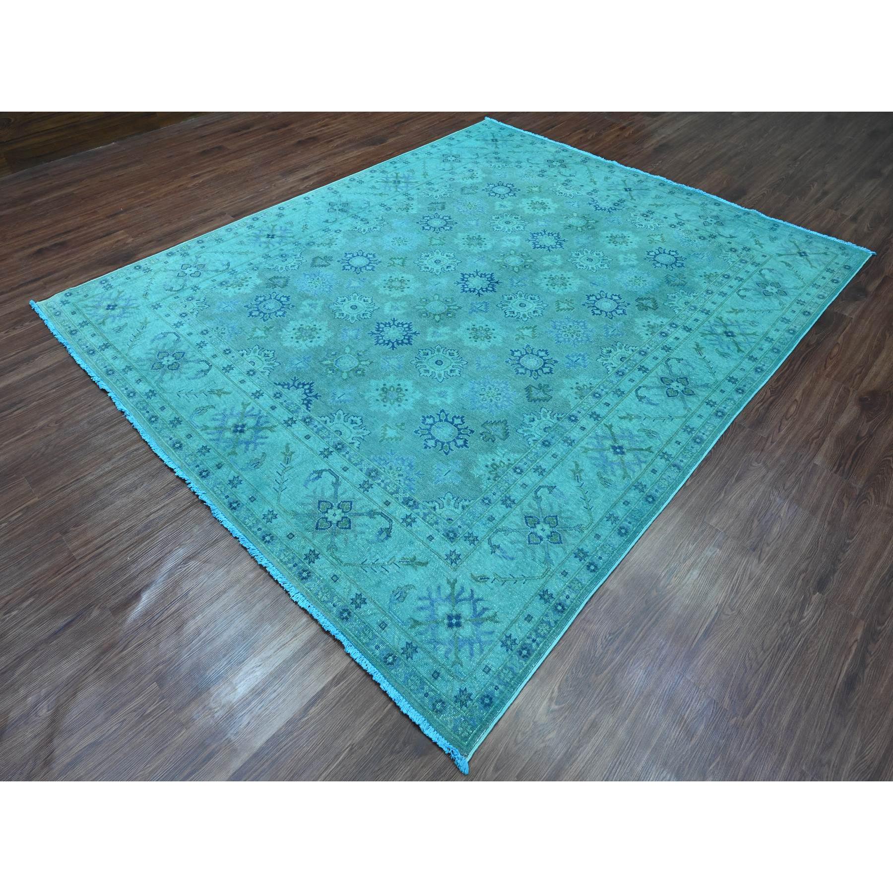 8'x9'8" Carolina Blue, 100% Wool, Overdyed Kazak with Geometric Leaf Design, Hand Knotted, Oriental Rug Sh20249