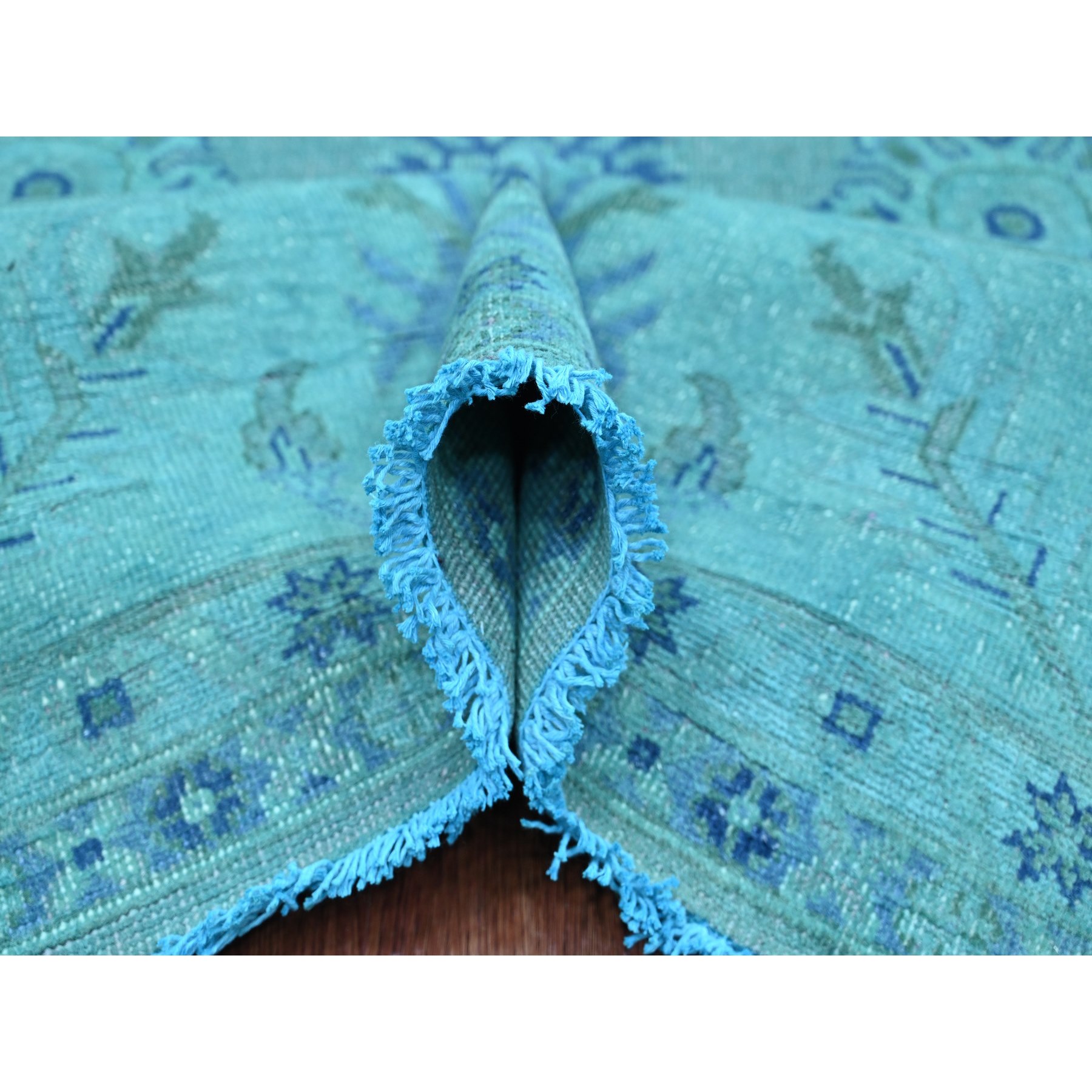 8'x9'8" Carolina Blue, 100% Wool, Overdyed Kazak with Geometric Leaf Design, Hand Knotted, Oriental Rug Sh20249