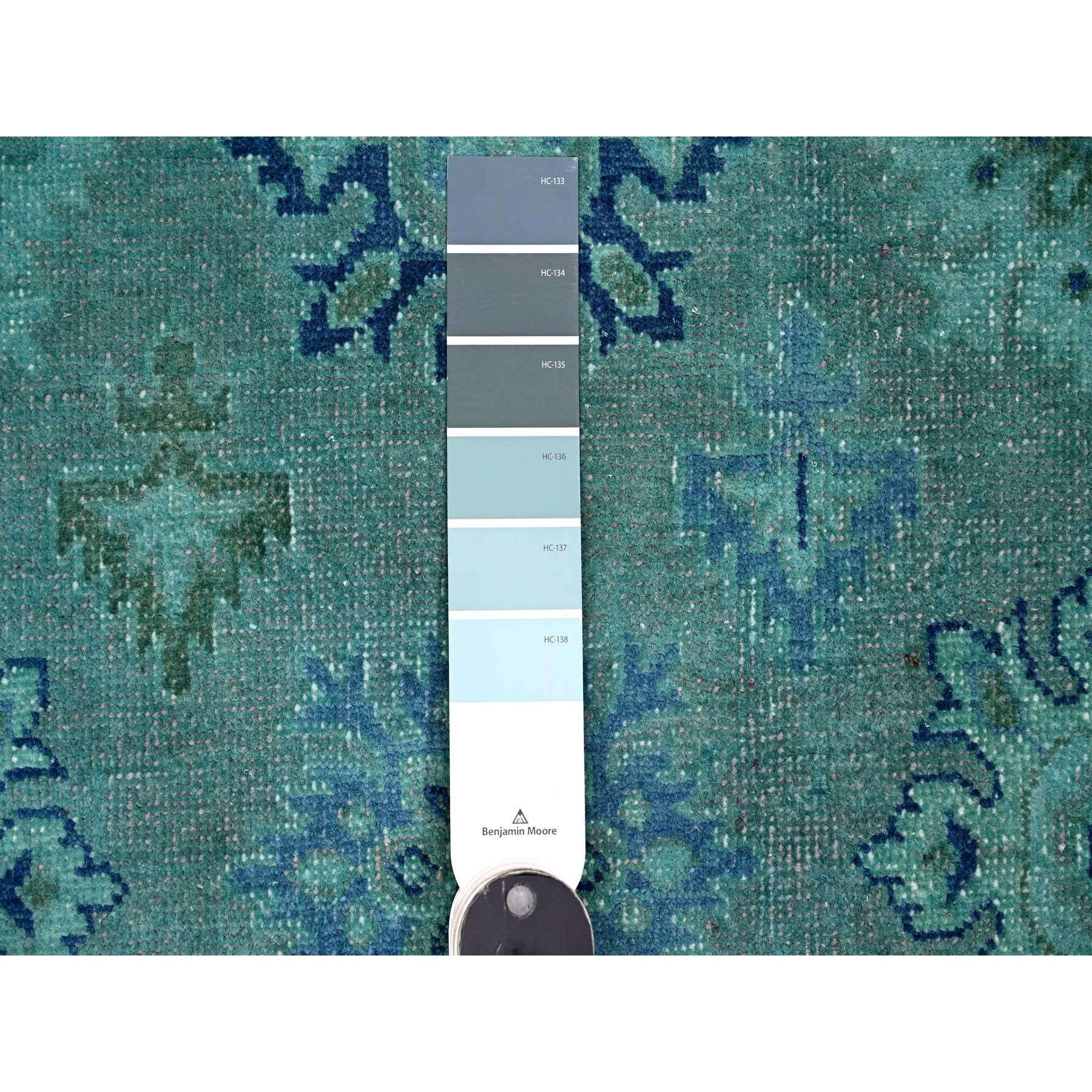 8'x9'8" Carolina Blue, 100% Wool, Overdyed Kazak with Geometric Leaf Design, Hand Knotted, Oriental Rug Sh20249