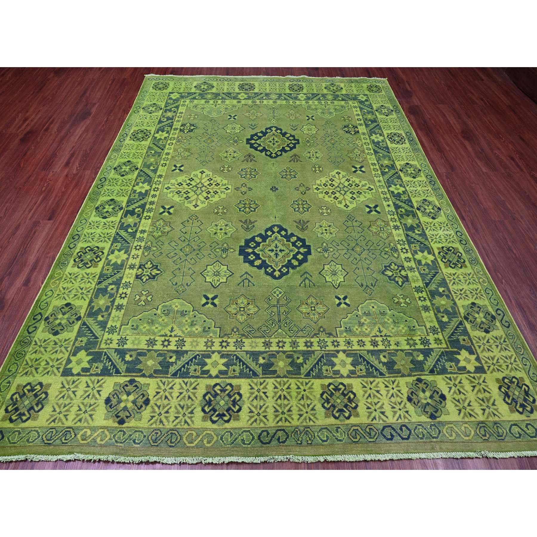 7'5"x10' Olive Green, Hand Knotted, Overdyed Kazak with Tribal Design, Pure Wool, Oriental Rug Sh20250