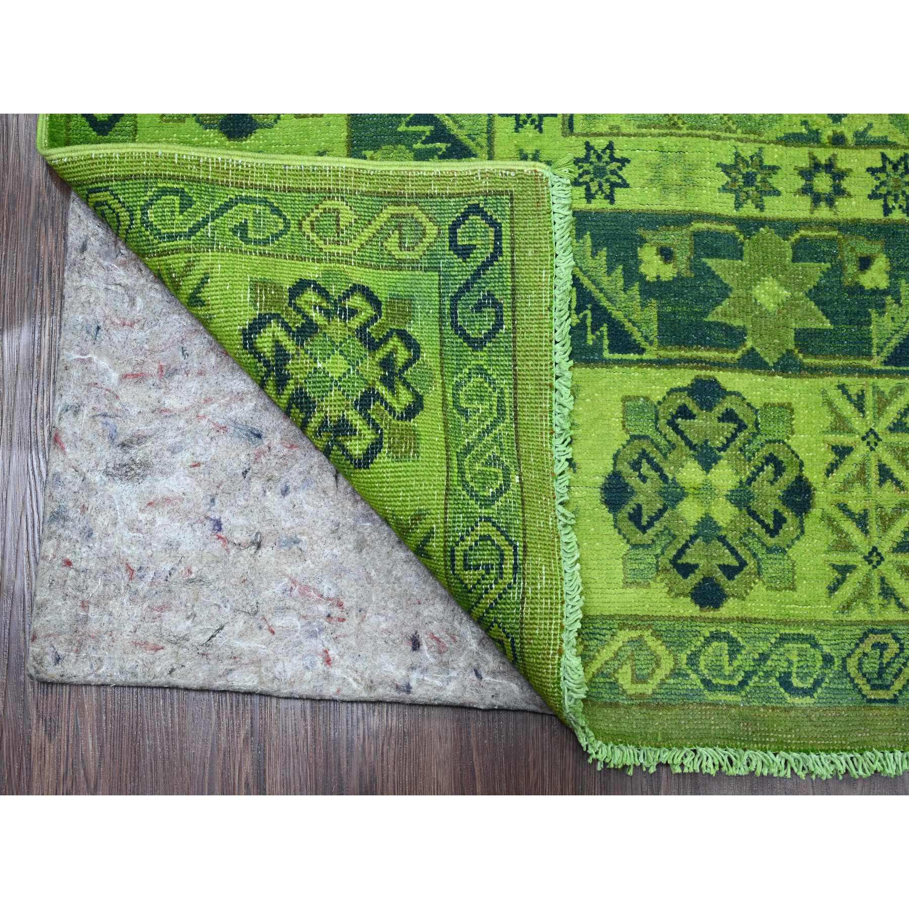 7'5"x10' Olive Green, Hand Knotted, Overdyed Kazak with Tribal Design, Pure Wool, Oriental Rug Sh20250