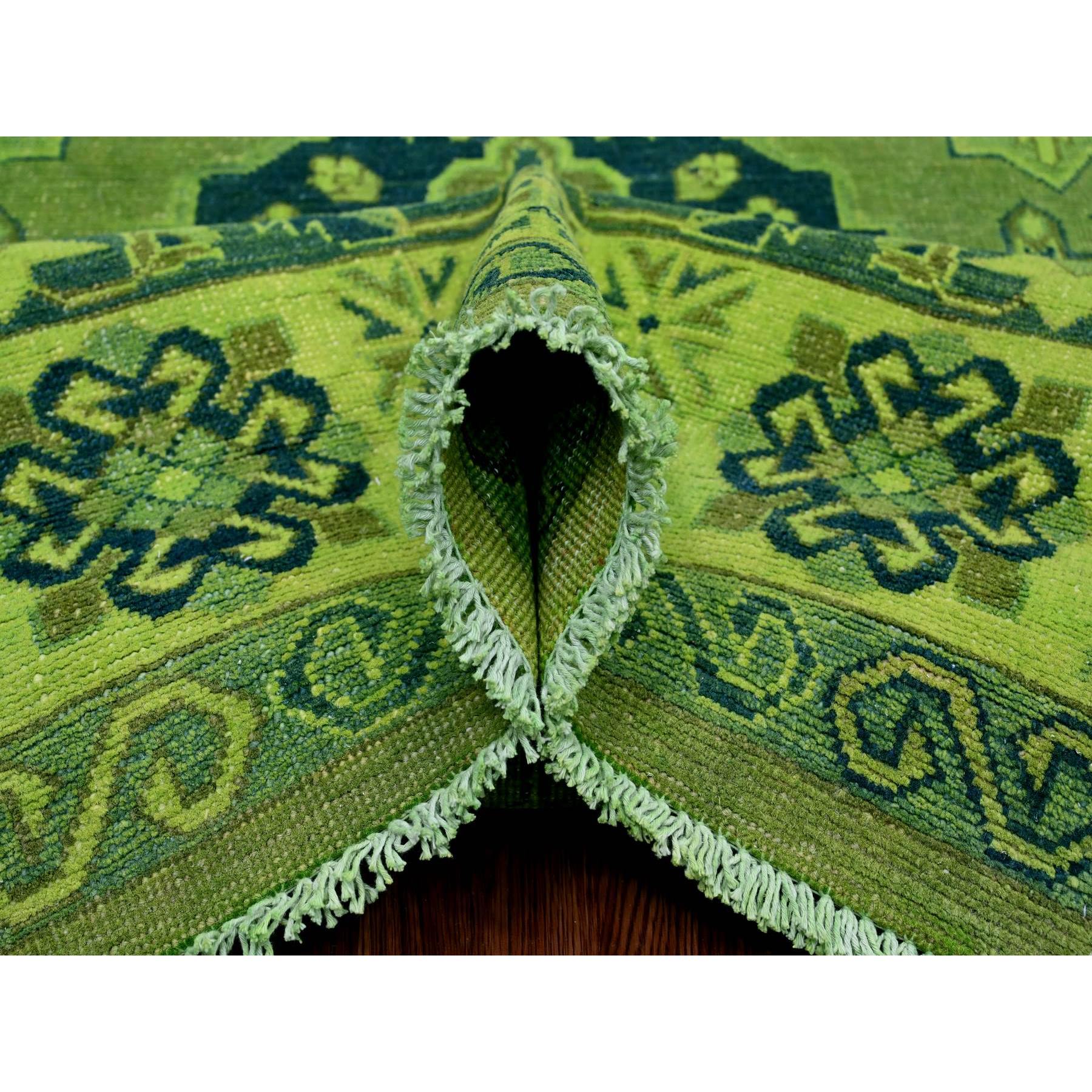 7'5"x10' Olive Green, Hand Knotted, Overdyed Kazak with Tribal Design, Pure Wool, Oriental Rug Sh20250