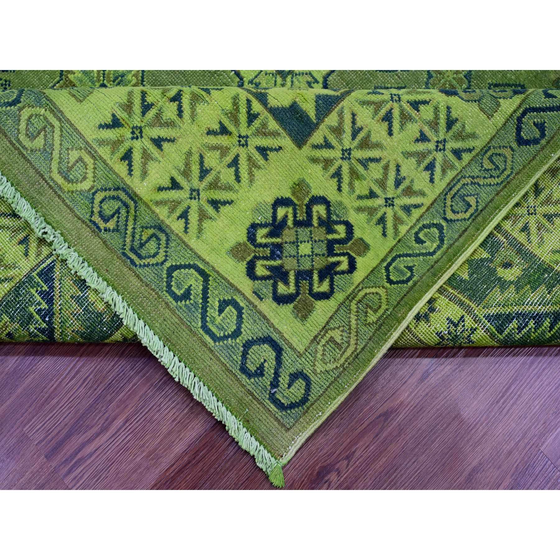 7'5"x10' Olive Green, Hand Knotted, Overdyed Kazak with Tribal Design, Pure Wool, Oriental Rug Sh20250