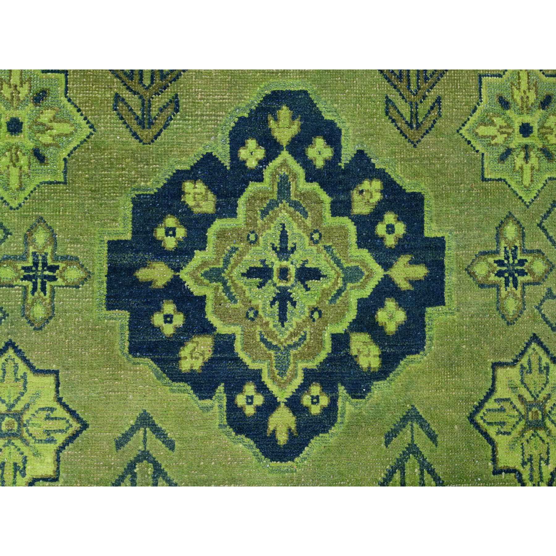 7'5"x10' Olive Green, Hand Knotted, Overdyed Kazak with Tribal Design, Pure Wool, Oriental Rug Sh20250