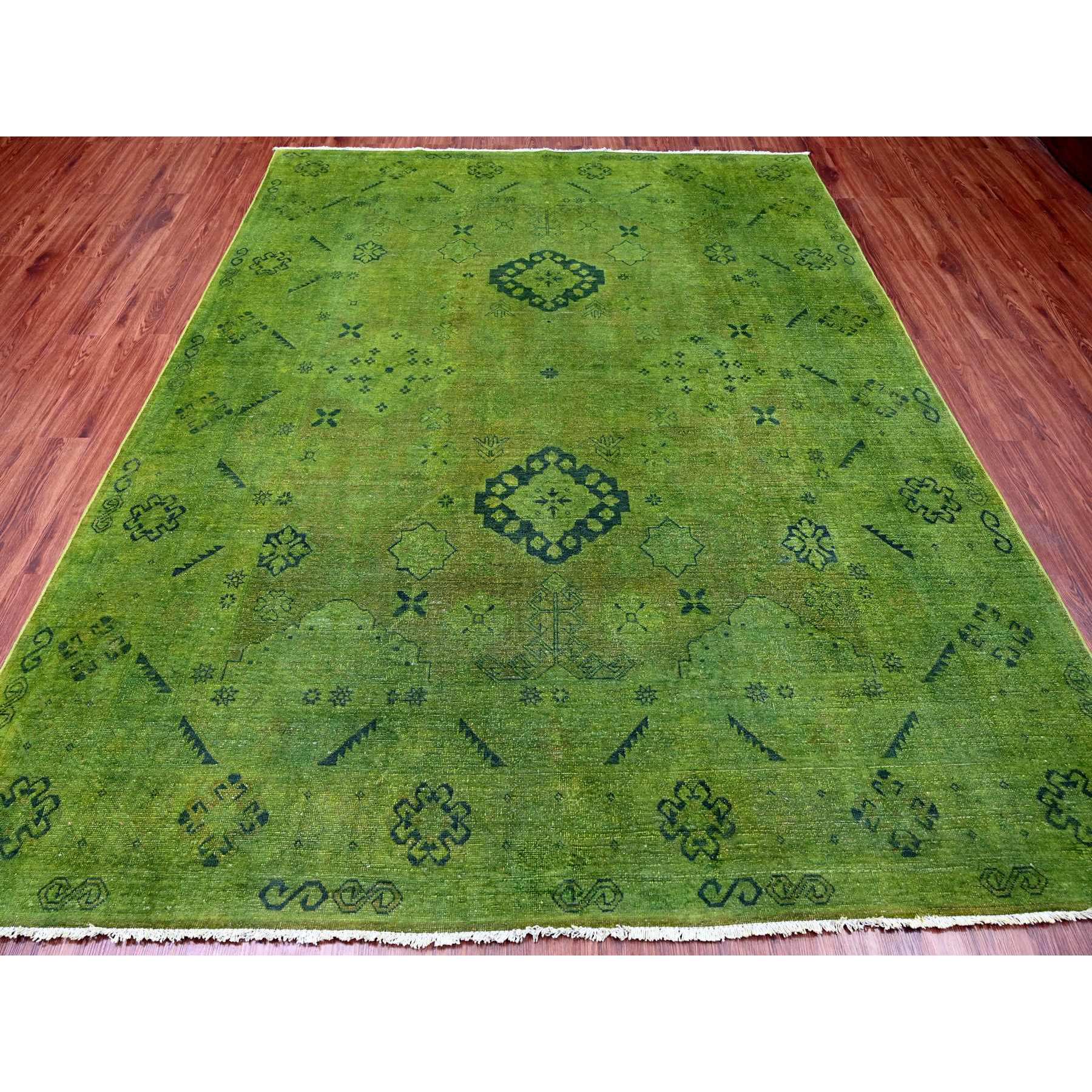 7'10"x9'7" Emerald Green, Overdyed Kazak with All Over Geometric Pattern, Pure Wool, Hand Knotted, Oriental Rug Sh20251