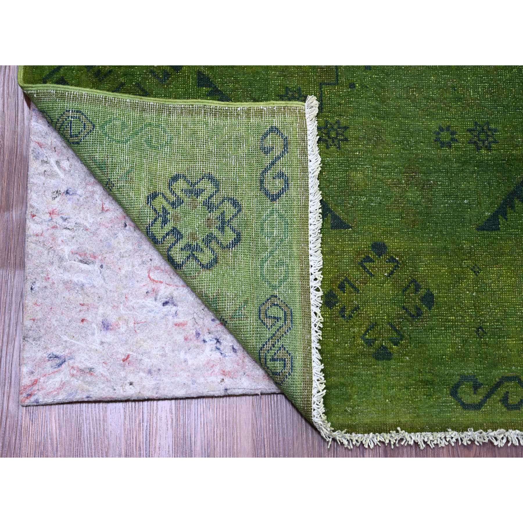 7'10"x9'7" Emerald Green, Overdyed Kazak with All Over Geometric Pattern, Pure Wool, Hand Knotted, Oriental Rug Sh20251