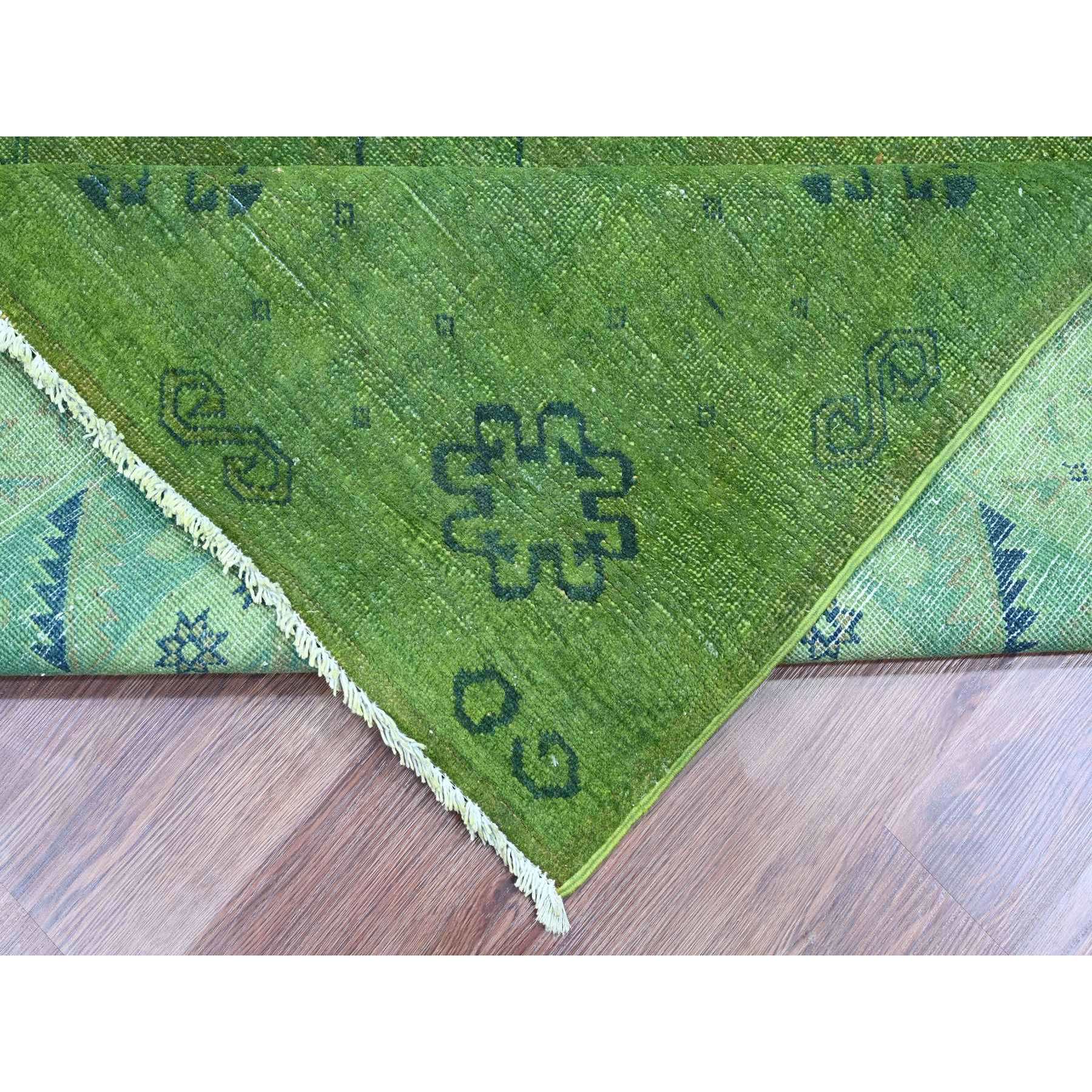 7'10"x9'7" Emerald Green, Overdyed Kazak with All Over Geometric Pattern, Pure Wool, Hand Knotted, Oriental Rug Sh20251