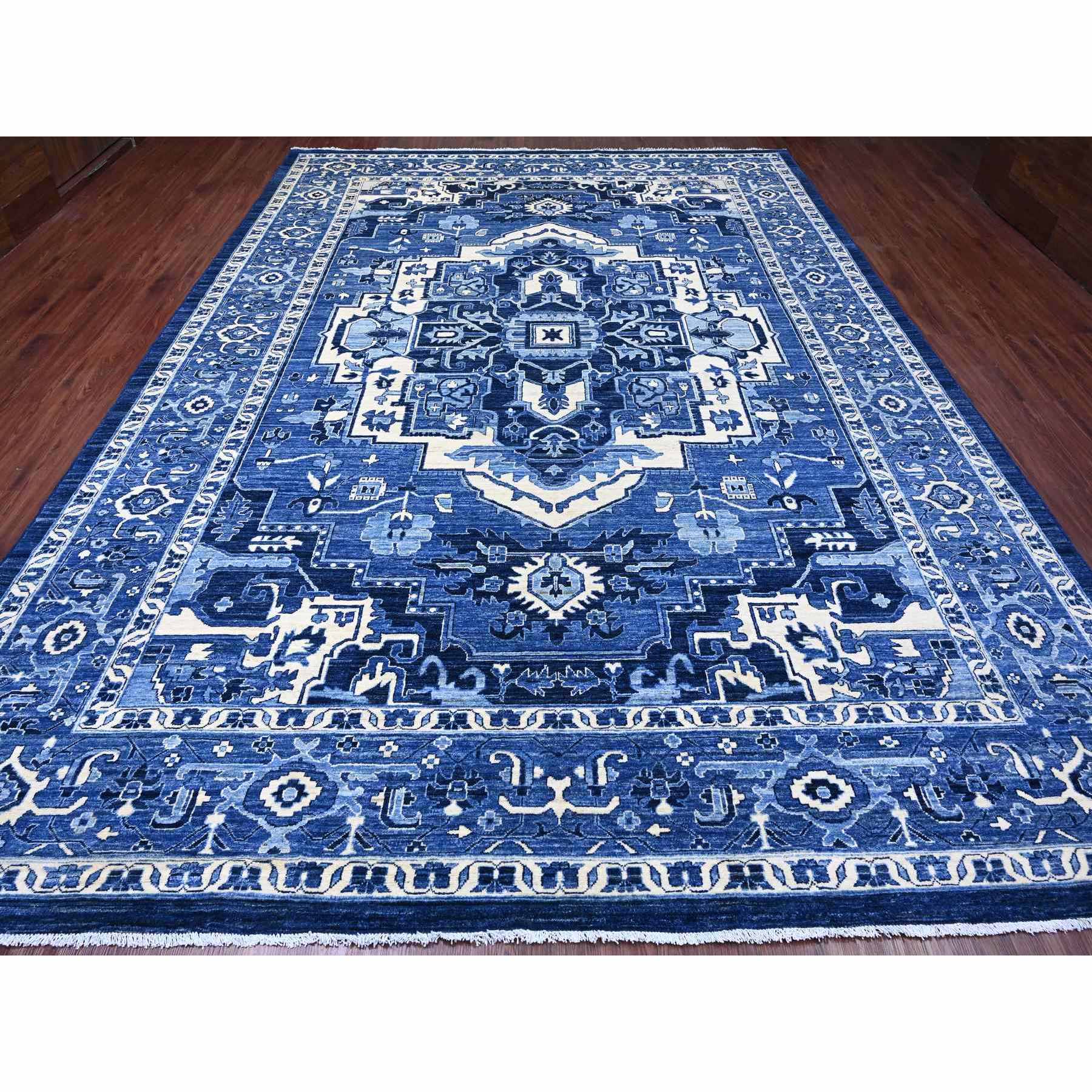 10'1"x13'10" Denim Blue, Hand Knotted, Peshawar with Serapi Heriz Revival, High Mountain Ghazni Wool, Soft Pile, Denser Weave, Oriental Rug Sh20252