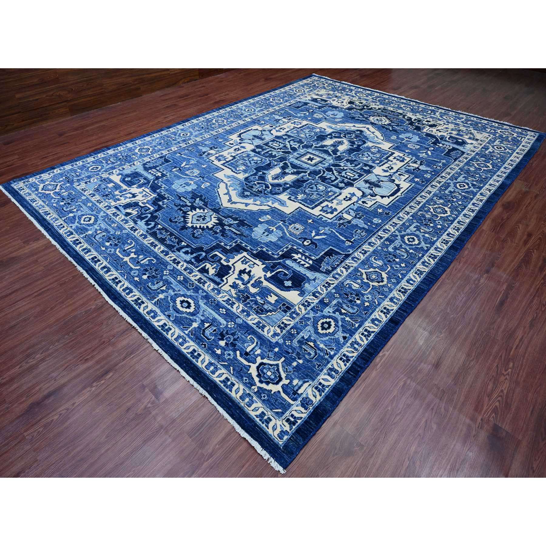 10'1"x13'10" Denim Blue, Hand Knotted, Peshawar with Serapi Heriz Revival, High Mountain Ghazni Wool, Soft Pile, Denser Weave, Oriental Rug Sh20252
