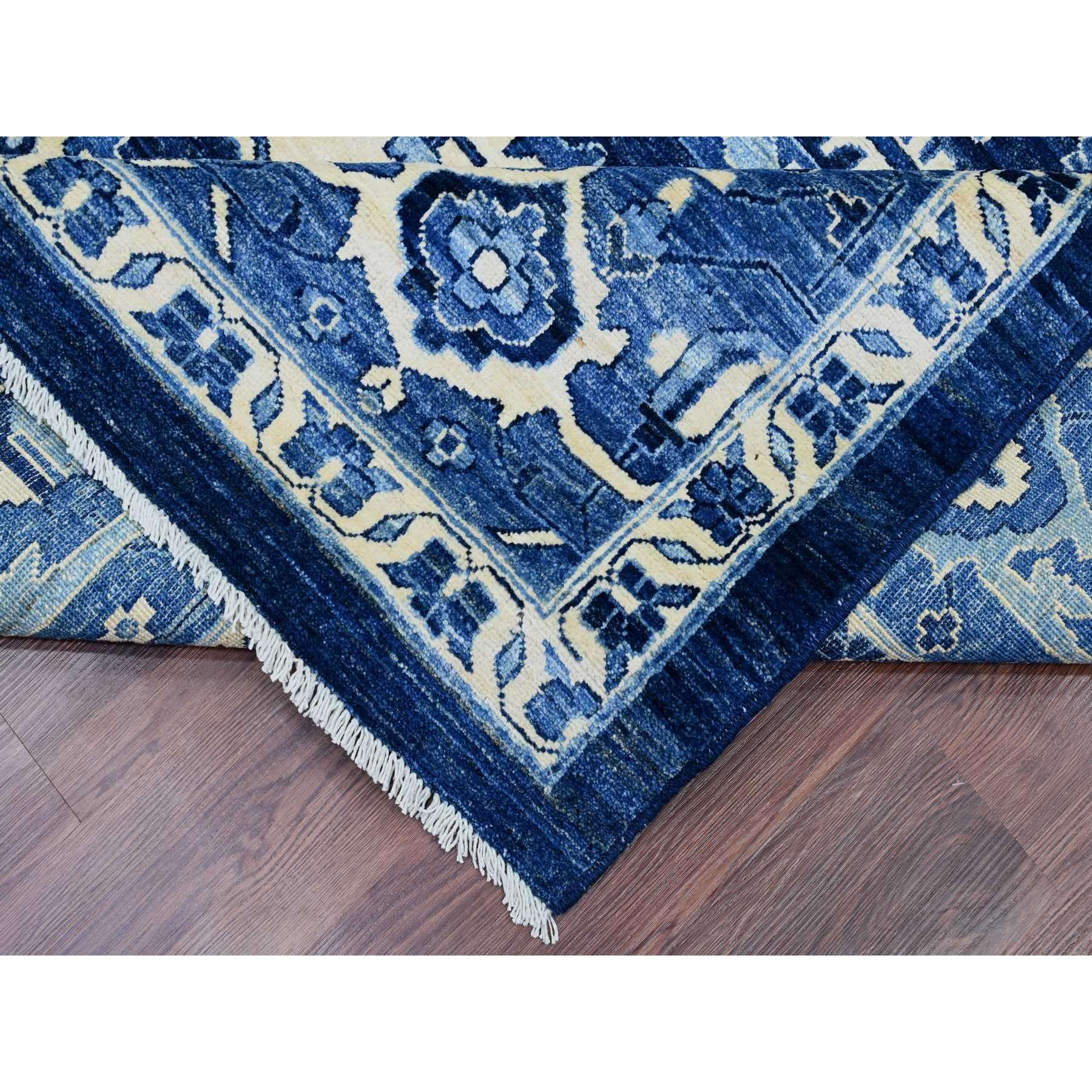 10'1"x13'10" Denim Blue, Hand Knotted, Peshawar with Serapi Heriz Revival, High Mountain Ghazni Wool, Soft Pile, Denser Weave, Oriental Rug Sh20252