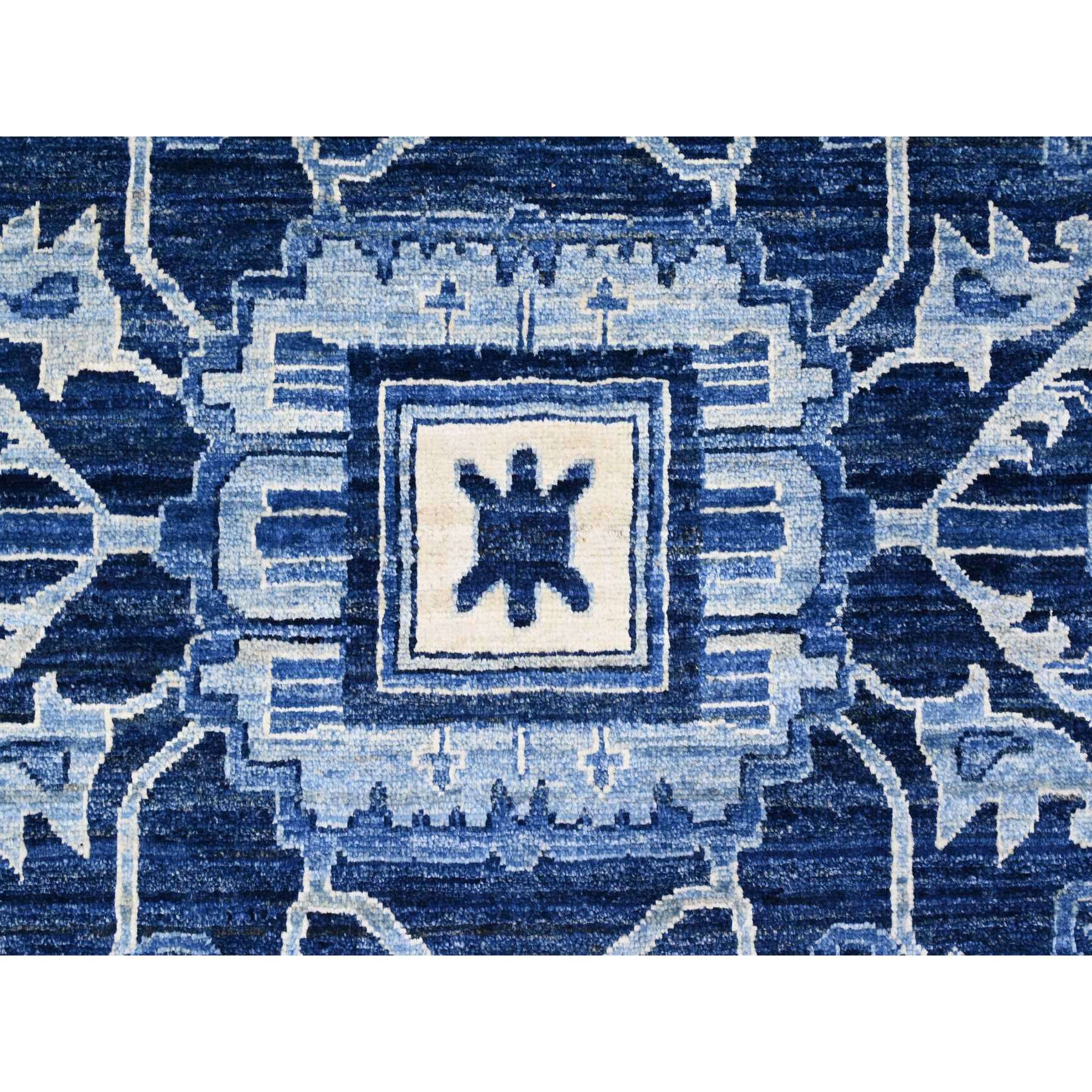10'1"x13'10" Denim Blue, Hand Knotted, Peshawar with Serapi Heriz Revival, High Mountain Ghazni Wool, Soft Pile, Denser Weave, Oriental Rug Sh20252