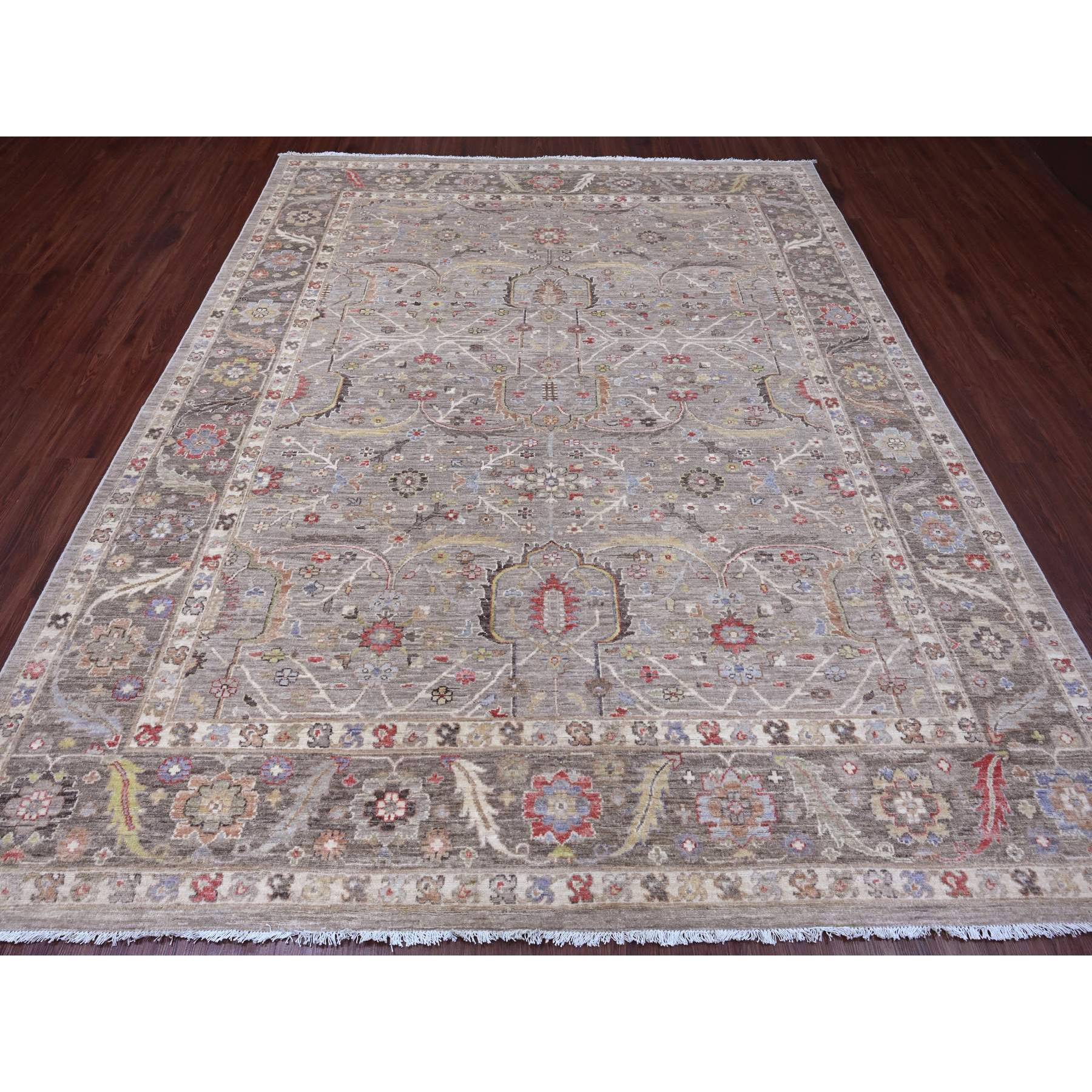 8'x9'9" Dark Vanilla Brown, Peshawar with Heriz All Over Design, High Mountain Wool, Hand Knotted, Natural Dyes, Densely Woven, Oriental Rug Sh20253