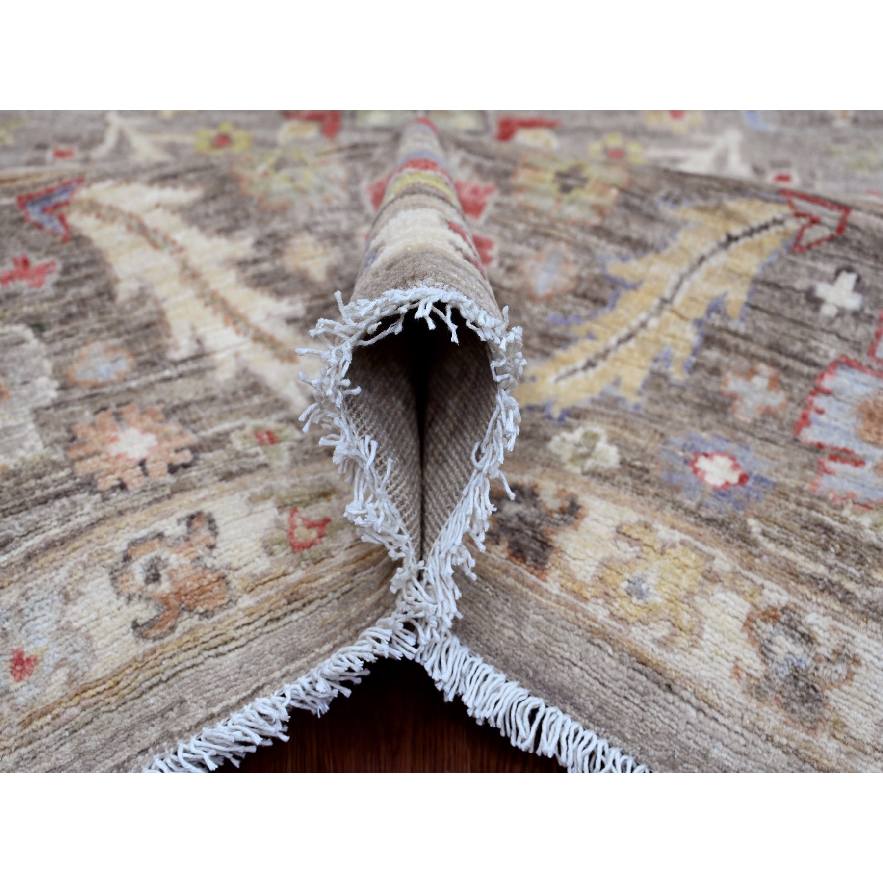 8'x9'9" Dark Vanilla Brown, Peshawar with Heriz All Over Design, High Mountain Wool, Hand Knotted, Natural Dyes, Densely Woven, Oriental Rug Sh20253