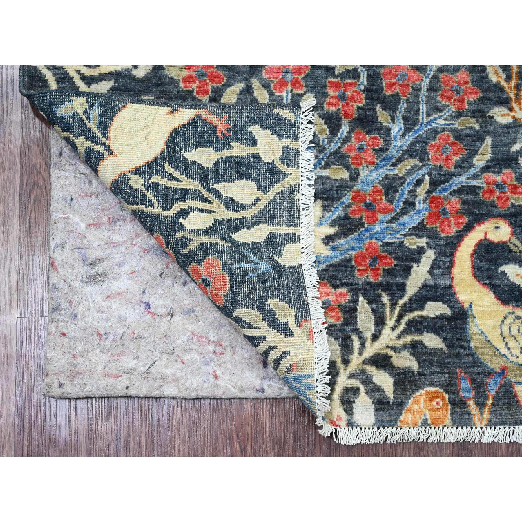 6'x6' Space Cadet Blue, Afghan Peshawar with Birds of Paradise Design, Hand Knotted, Soft Wool, Veggie Dyes, Square, Oriental Rug Sh20255