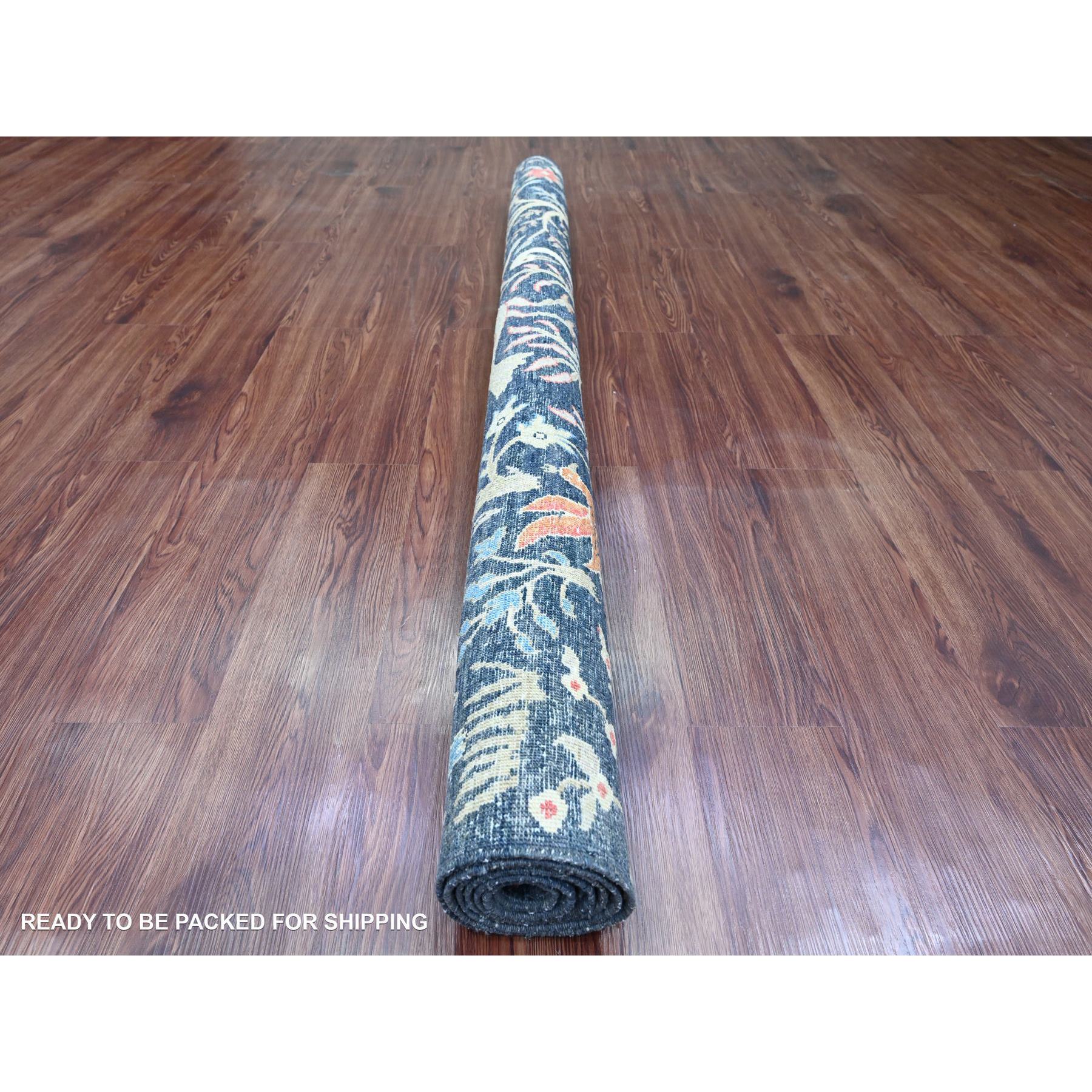 6'x6' Space Cadet Blue, Afghan Peshawar with Birds of Paradise Design, Hand Knotted, Soft Wool, Veggie Dyes, Square, Oriental Rug Sh20255