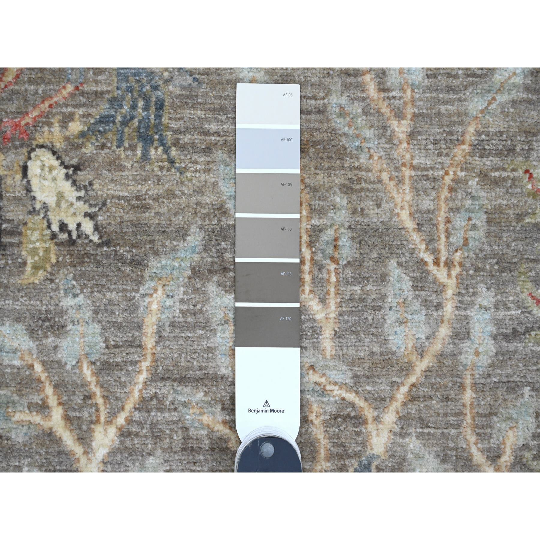 5'x6'8" Coffee Brown, Afghan Peshawar with Birds of Paradise Design, Soft Wool, Hand Knotted, Natural Dyes, Oriental Rug Sh20256