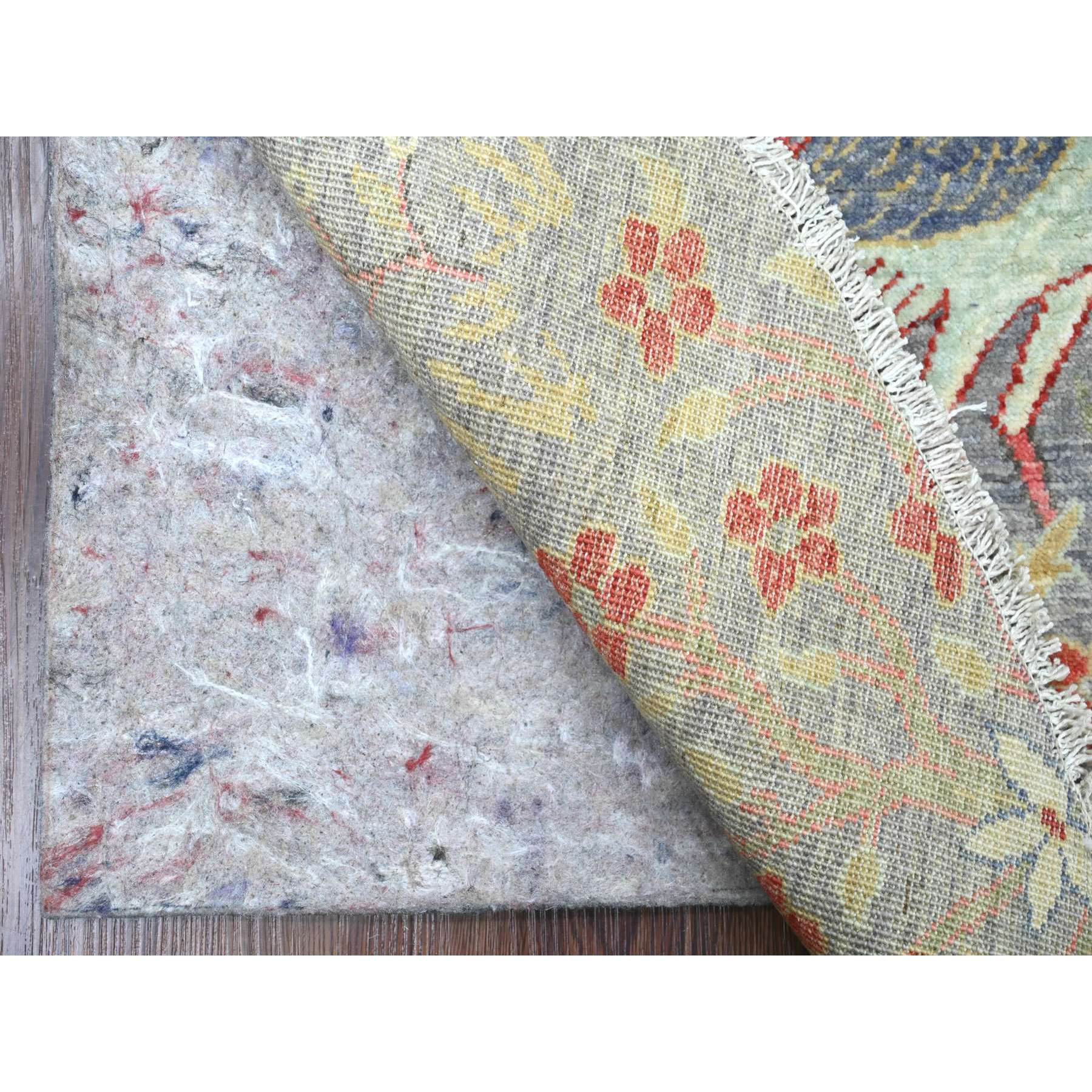 5'8"x5'8" Battleship Gray, Afghan Peshawar with Birds of Paradise Design, Hand Knotted, 100% Soft Wool, Vegetable Dyes, Round, Oriental Rug Sh20257