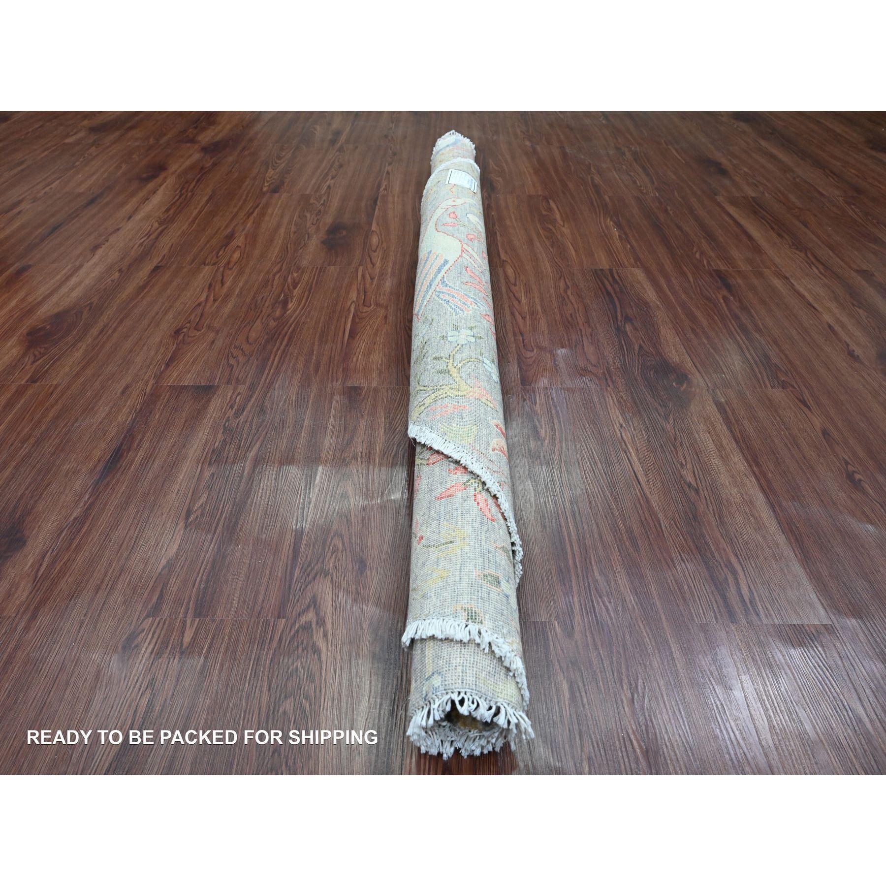 5'8"x5'8" Battleship Gray, Afghan Peshawar with Birds of Paradise Design, Hand Knotted, 100% Soft Wool, Vegetable Dyes, Round, Oriental Rug Sh20257