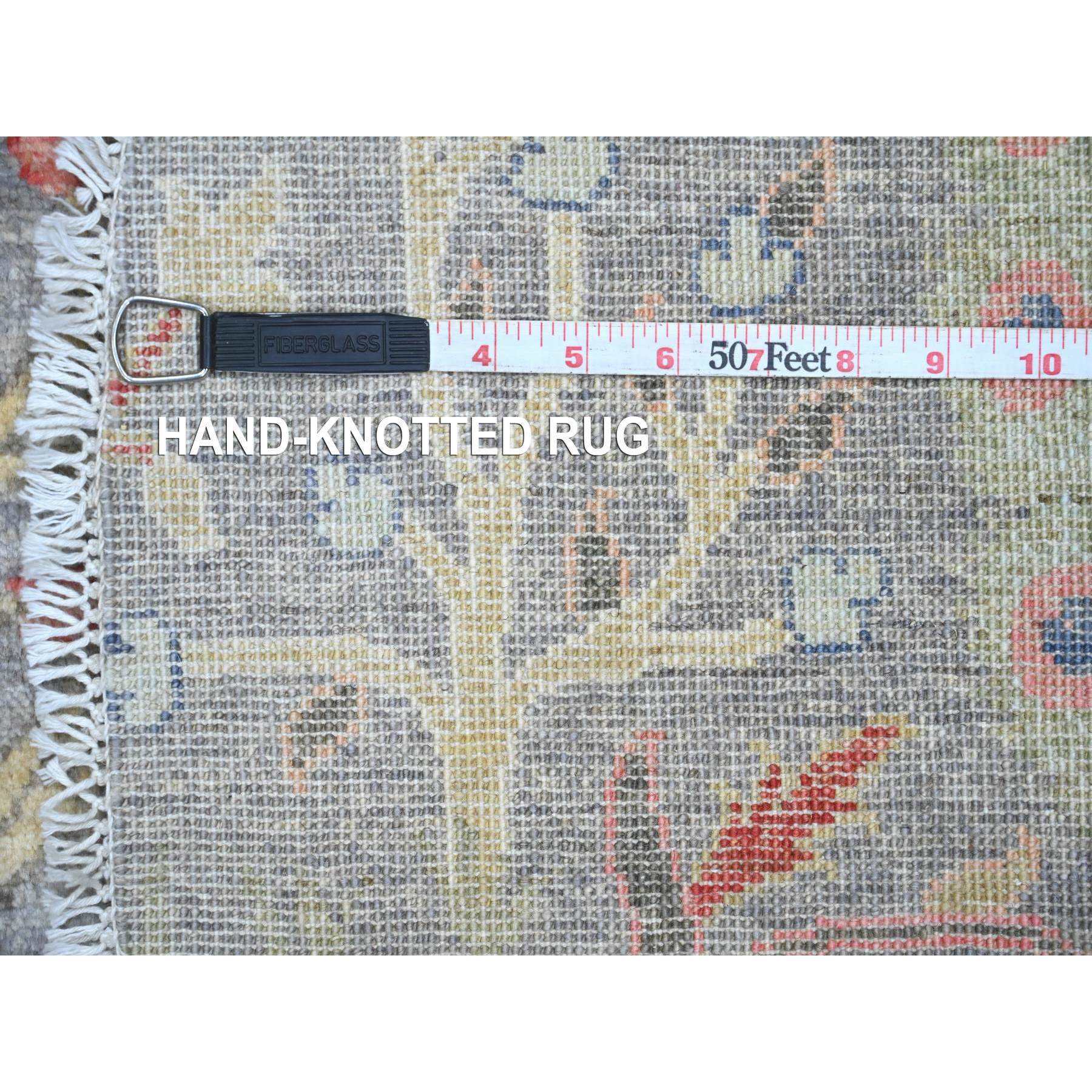 5'8"x5'8" Battleship Gray, Afghan Peshawar with Birds of Paradise Design, Hand Knotted, 100% Soft Wool, Vegetable Dyes, Round, Oriental Rug Sh20257
