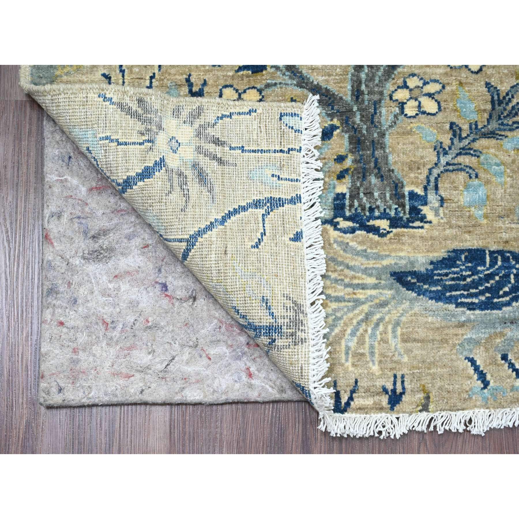6'2"x8'6" Stone Gray, Afghan Peshawar with Birds of Paradise Design, Hand Knotted, Soft and Shiny Wool, Vegetable Dyes, Oriental Rug Sh20258