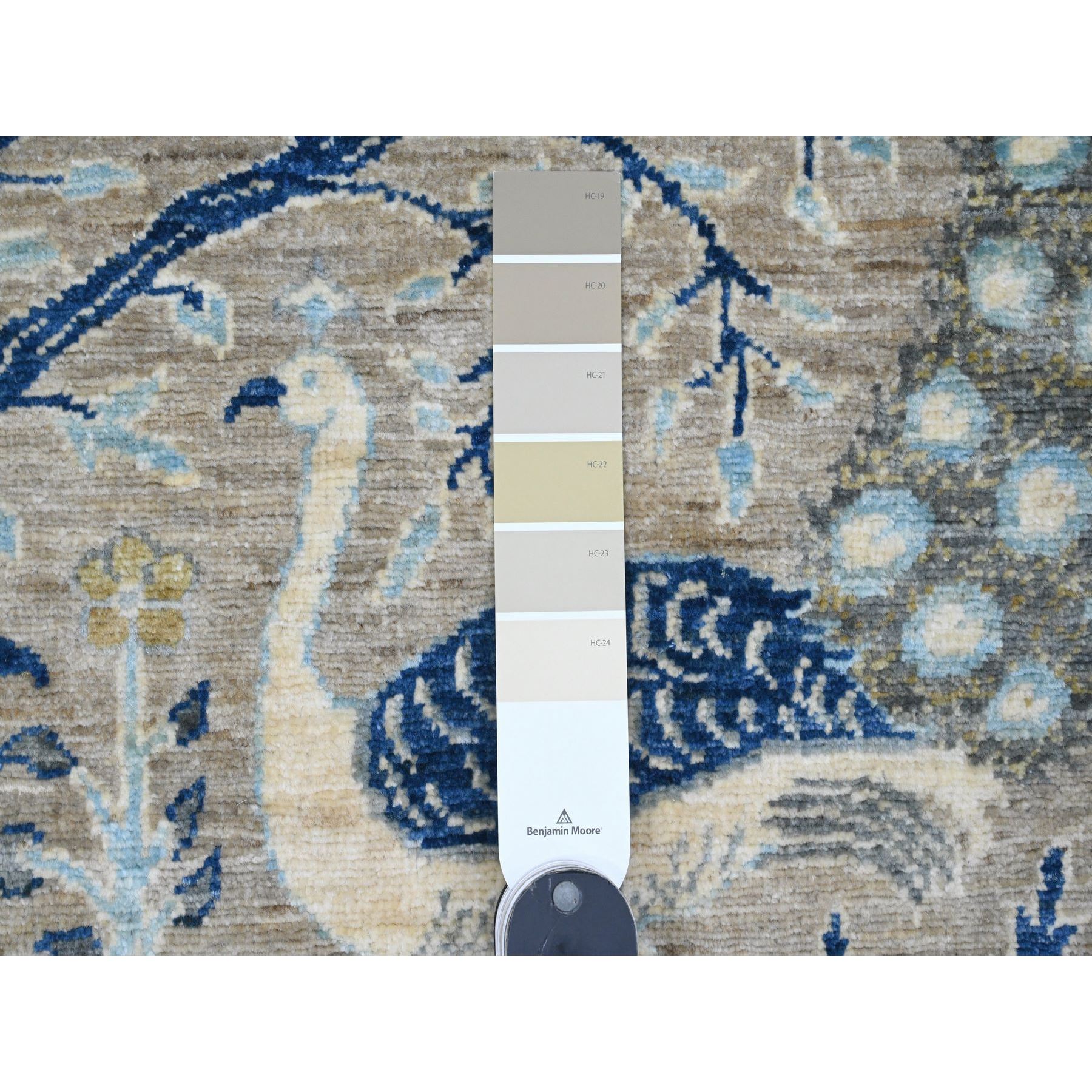 6'2"x8'6" Stone Gray, Afghan Peshawar with Birds of Paradise Design, Hand Knotted, Soft and Shiny Wool, Vegetable Dyes, Oriental Rug Sh20258