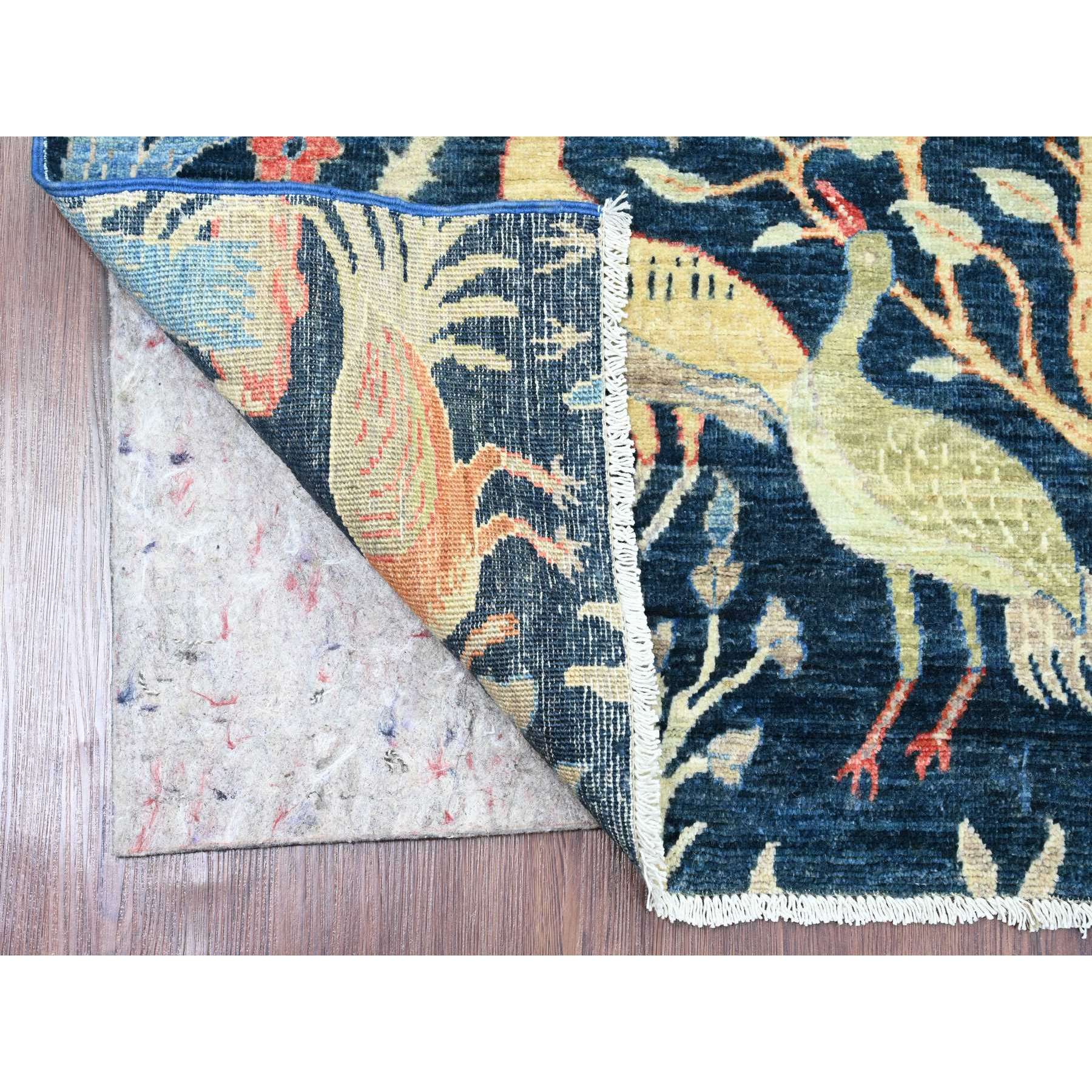 4'1"x'9'9" Yale Blue, Afghan Peshawar with Birds of Paradise Design, Soft Wool, Hand Knotted, Natural Dyes, Wide Runner, Oriental Rug Sh20259