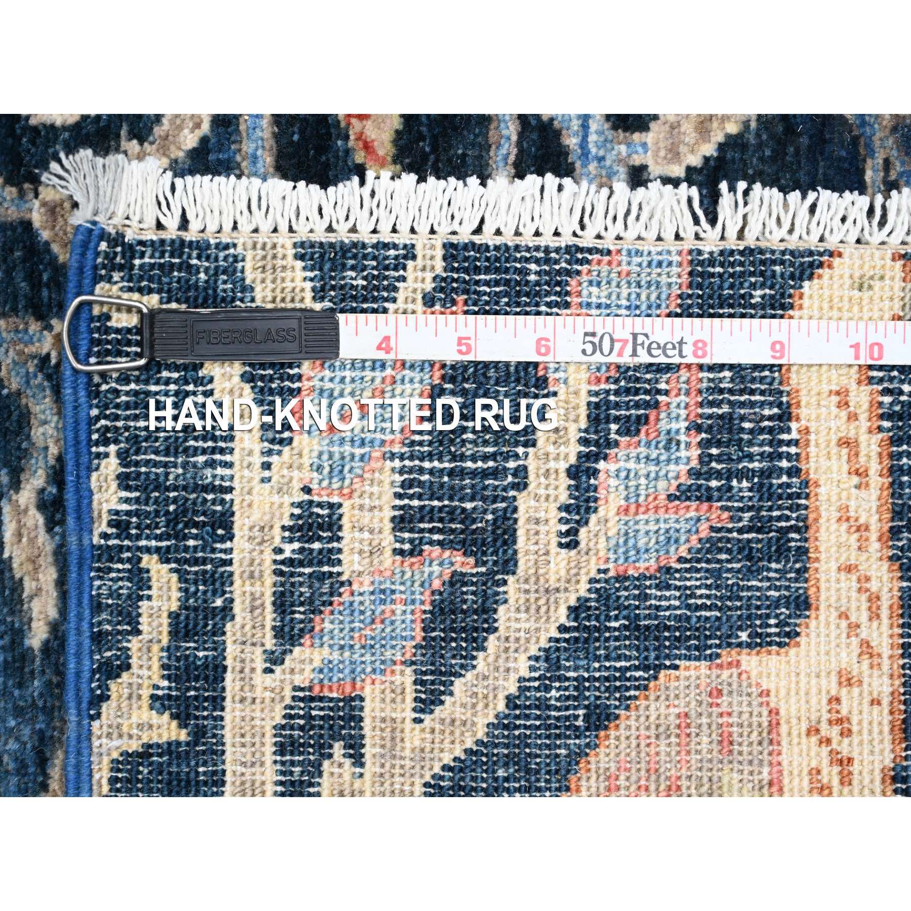 4'1"x'9'9" Yale Blue, Afghan Peshawar with Birds of Paradise Design, Soft Wool, Hand Knotted, Natural Dyes, Wide Runner, Oriental Rug Sh20259