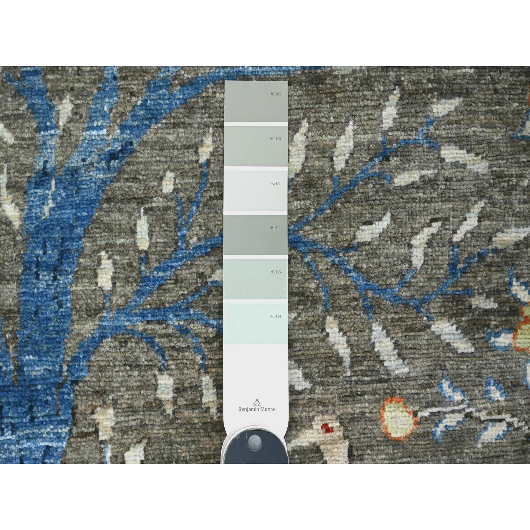 4'x16'4" Nevada Gray, Afghan Peshawar with Colorful Birds of Paradise Design, Hand Knotted, Soft and Vibrant Wool, Natural Dyes, XL Wide Runner, Oriental Rug Sh20261