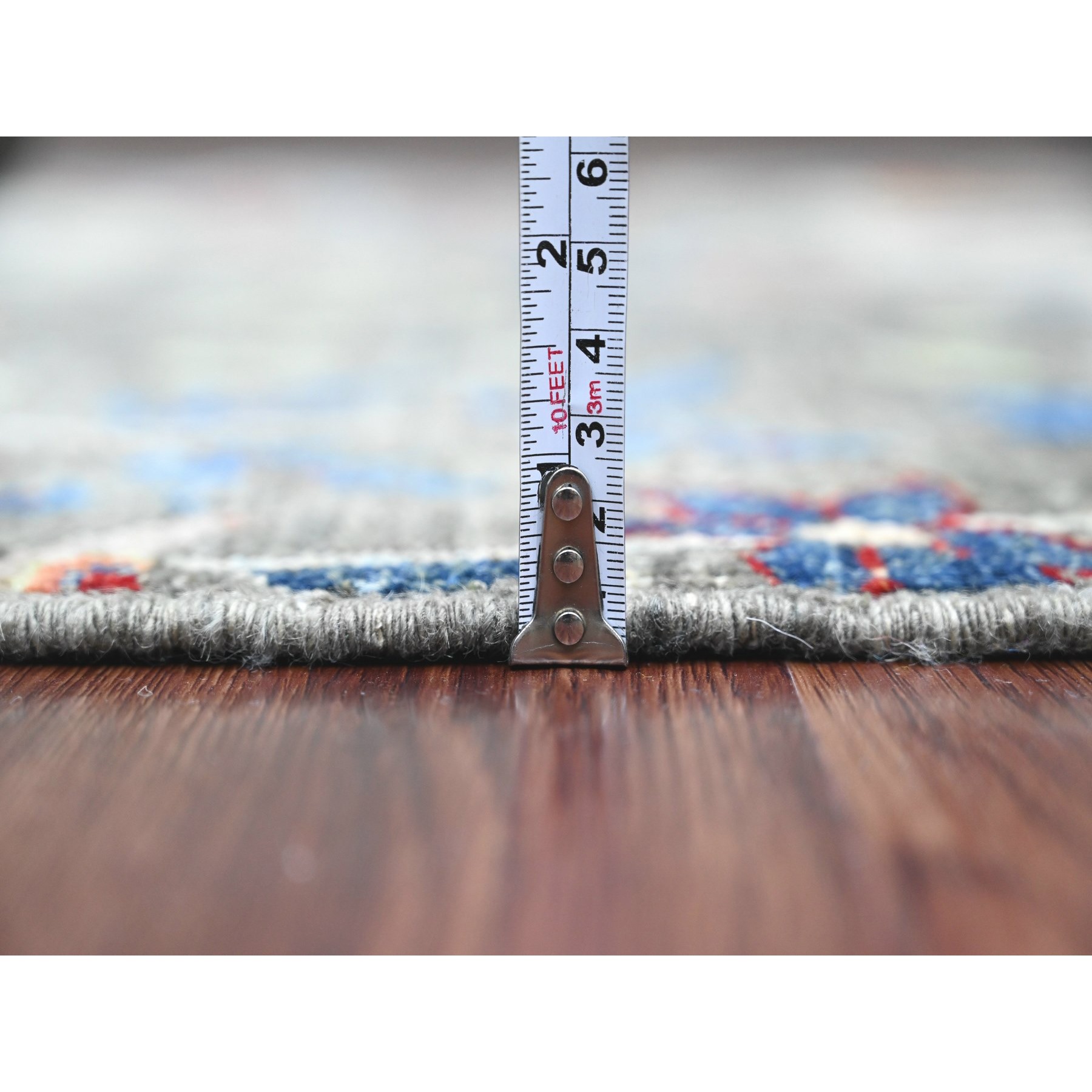 4'x16'4" Nevada Gray, Afghan Peshawar with Colorful Birds of Paradise Design, Hand Knotted, Soft and Vibrant Wool, Natural Dyes, XL Wide Runner, Oriental Rug Sh20261