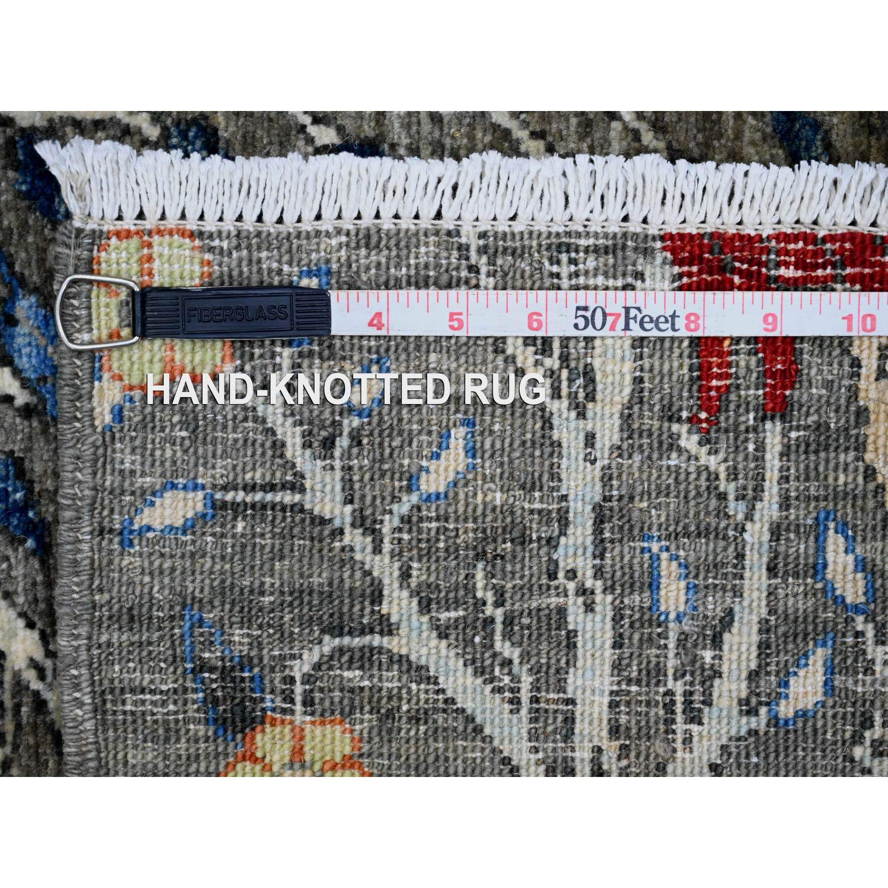 4'x16'4" Nevada Gray, Afghan Peshawar with Colorful Birds of Paradise Design, Hand Knotted, Soft and Vibrant Wool, Natural Dyes, XL Wide Runner, Oriental Rug Sh20261
