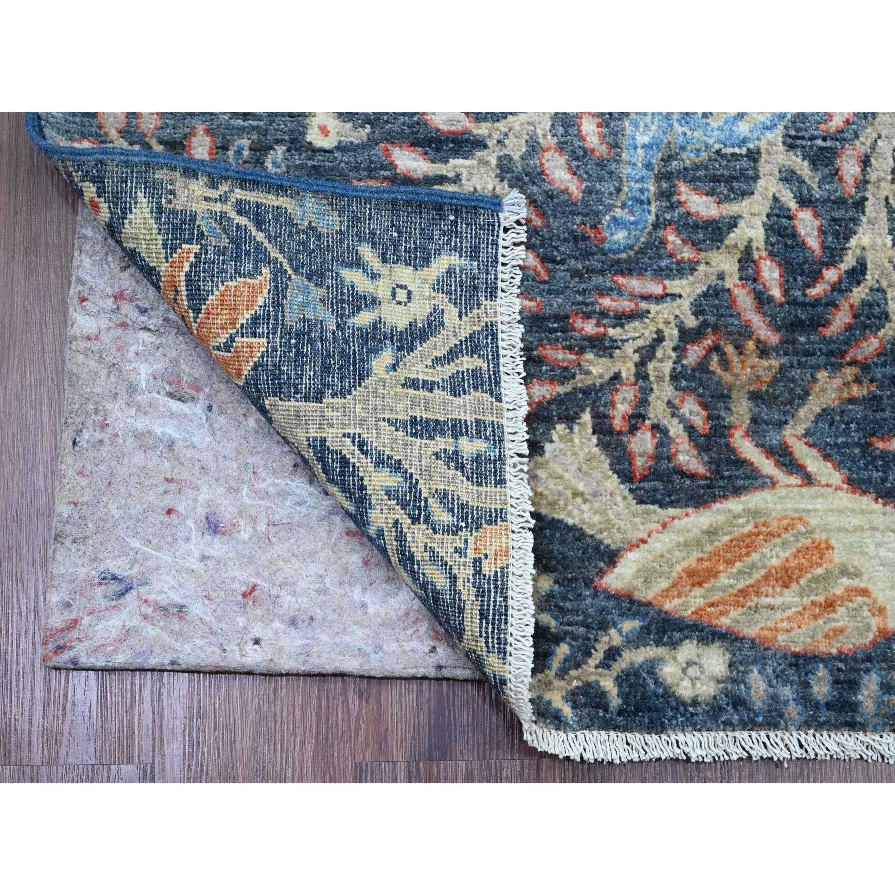 4'x15'8" Aegean Blue, Hand Knotted, Afghan Peshawar with Birds of Paradise Design, Soft Wool, Veggie Dyes, XL Wide Runner, Oriental Rug Sh20263