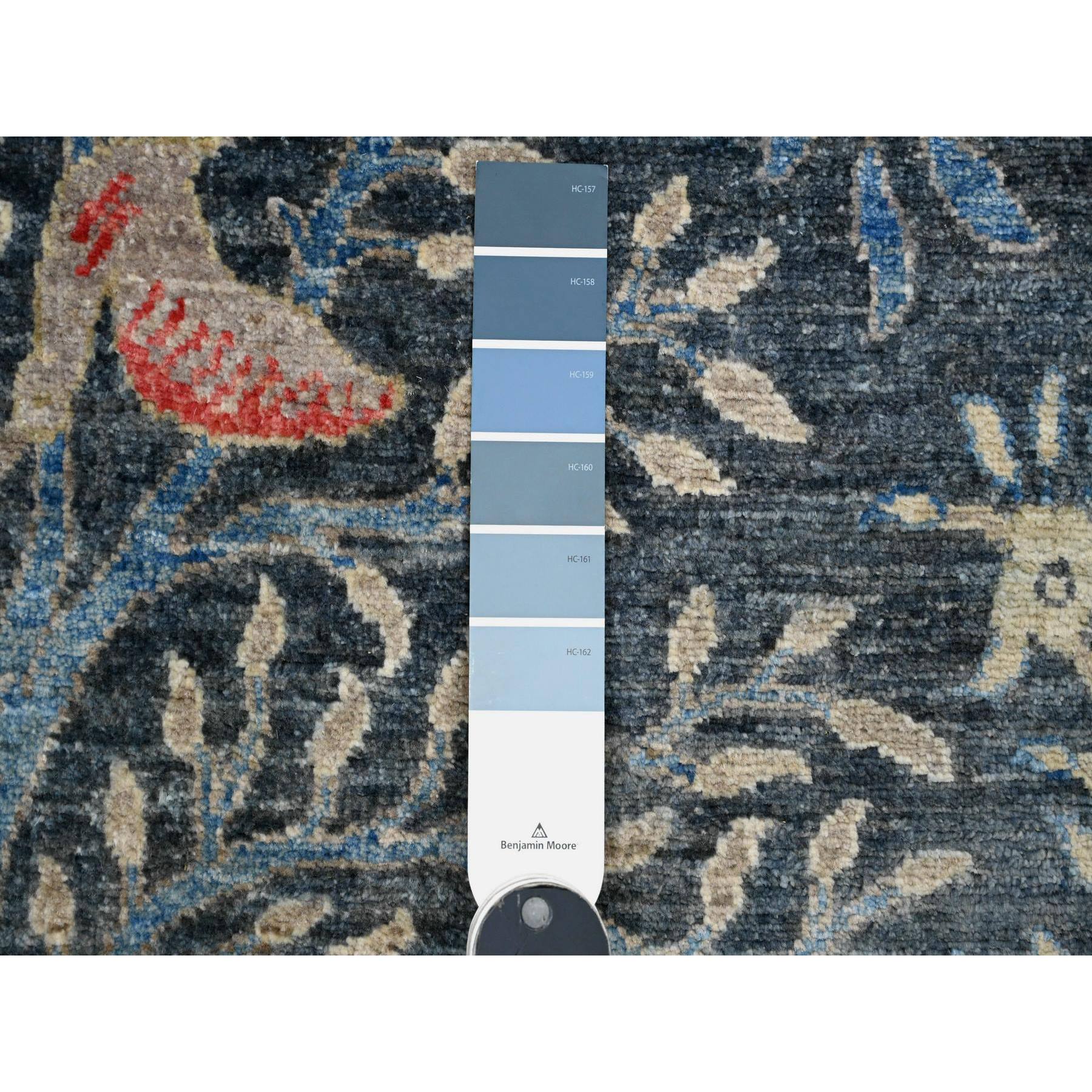 4'x15'8" Aegean Blue, Hand Knotted, Afghan Peshawar with Birds of Paradise Design, Soft Wool, Veggie Dyes, XL Wide Runner, Oriental Rug Sh20263