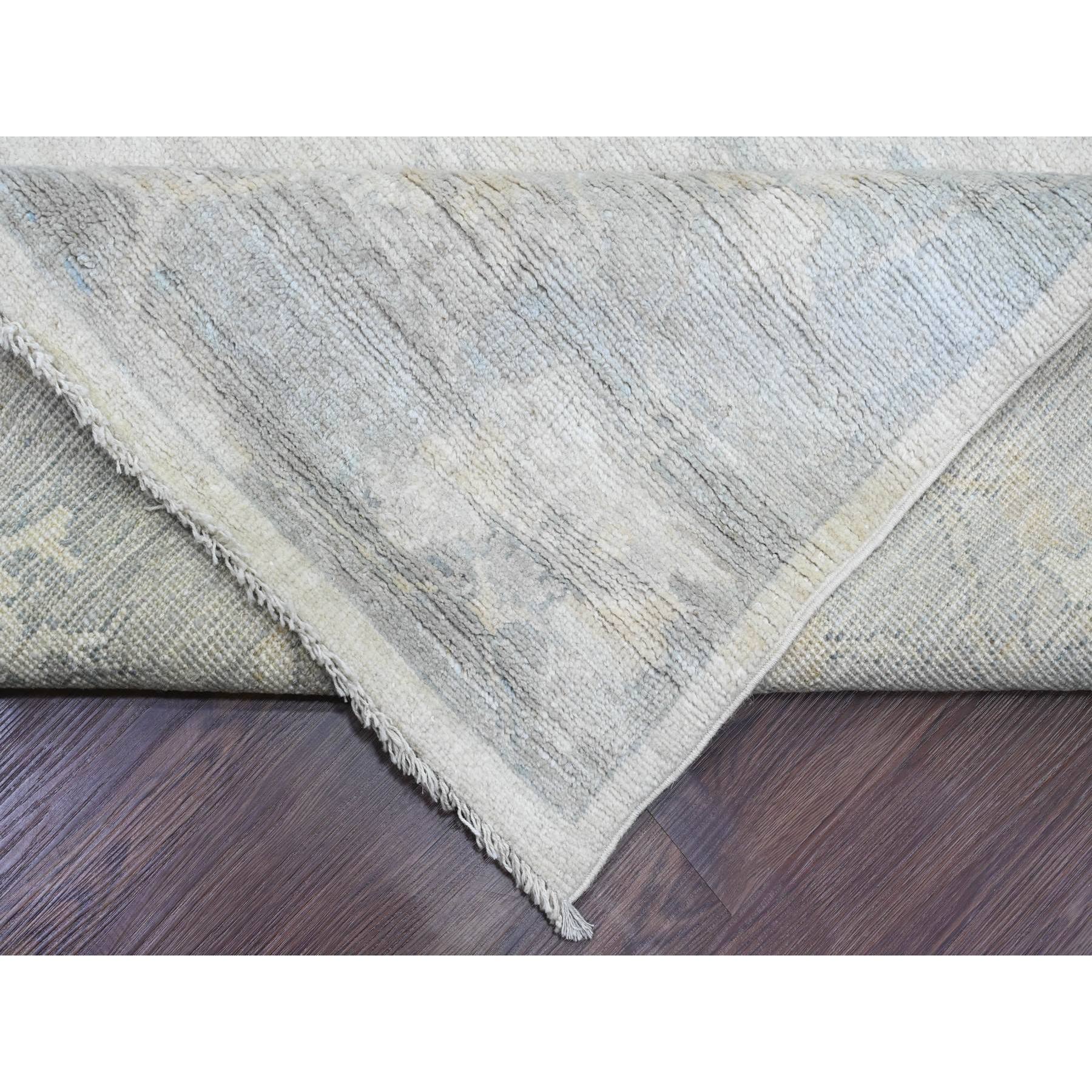 8'10"x17'4" Chiffon White, Afghan Angora Oushak with All Over Vines Design, 100% Wool, Hand Knotted, Natural Dyes, Gallery Size, Long and Narrow, Oversized, Runner, Oriental Rug Sh20264