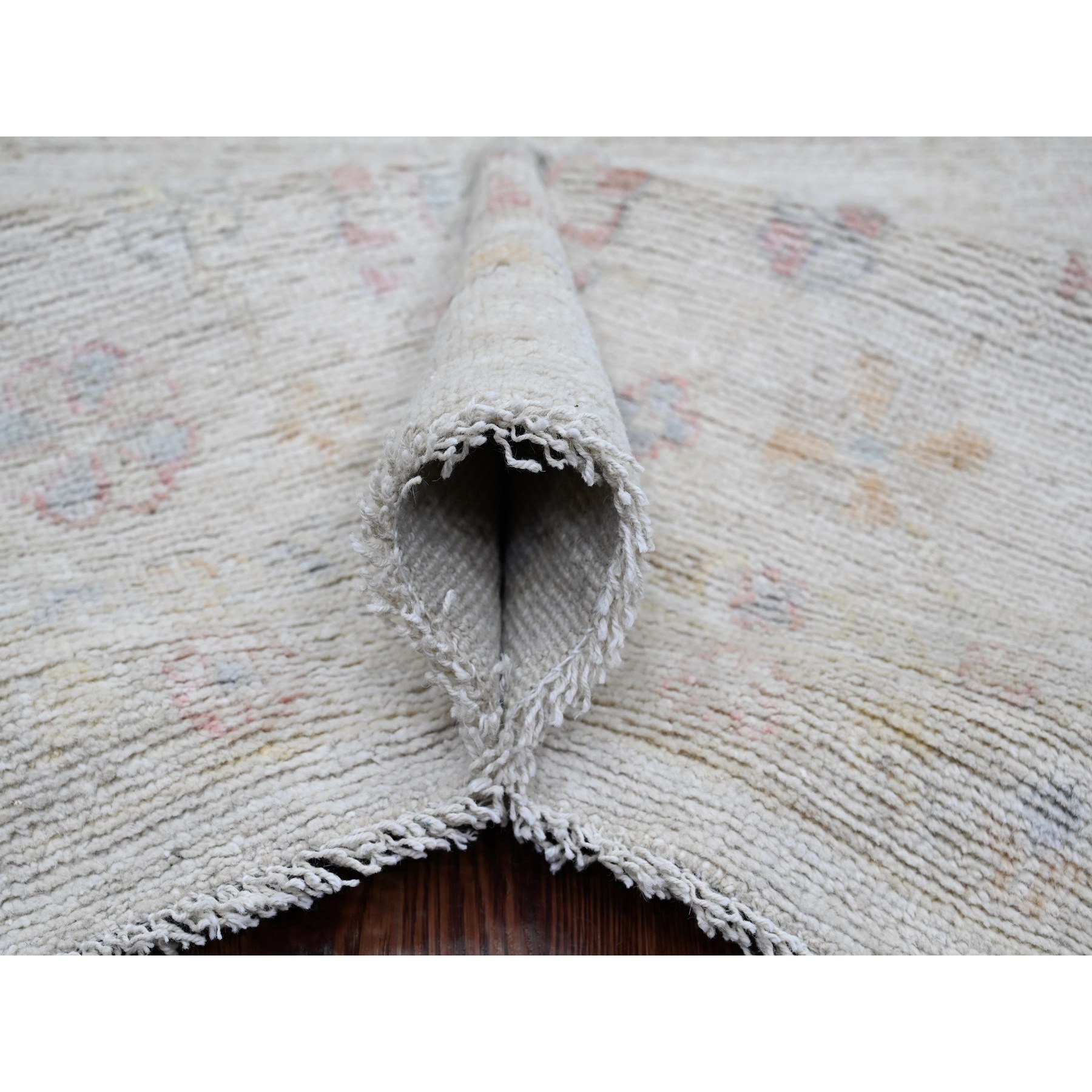 7'10"x9'8" Oyster Gray, Hand Knotted, Afghan Angora Oushak with All Over Leaf Design, Veggie Dyes, 100% Wool, Oriental Rug Sh20265