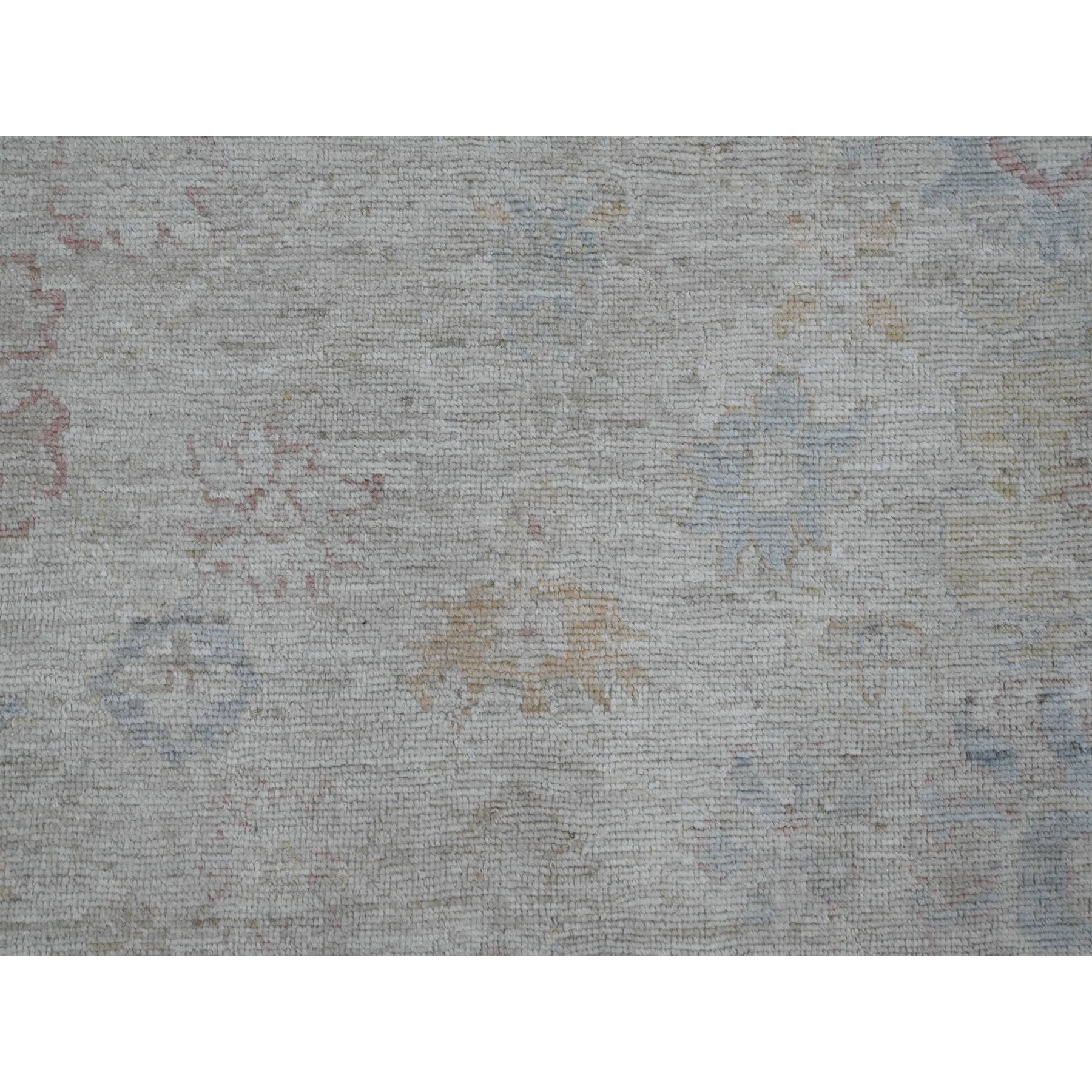 7'10"x9'8" Oyster Gray, Hand Knotted, Afghan Angora Oushak with All Over Leaf Design, Veggie Dyes, 100% Wool, Oriental Rug Sh20265