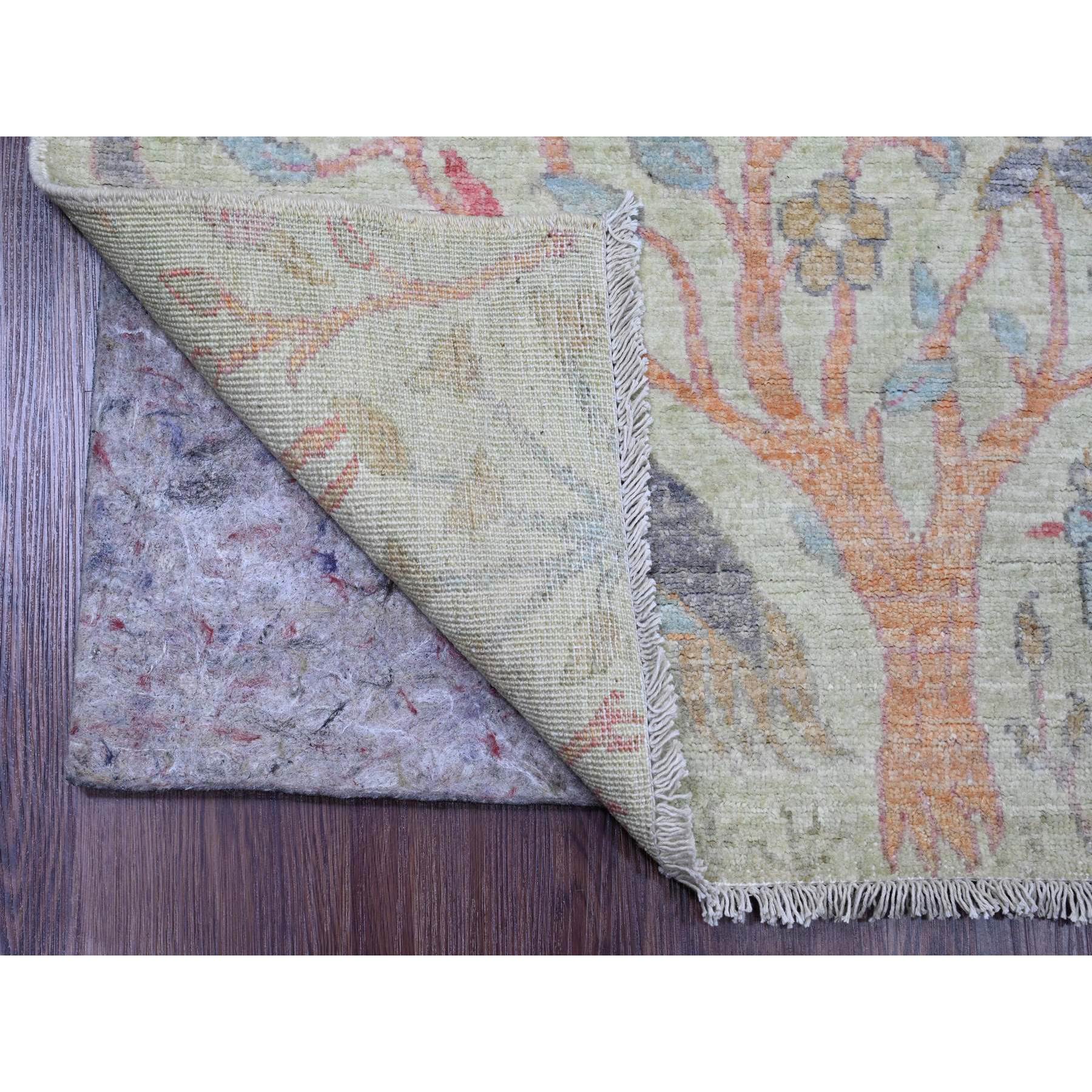 3'1"x4'9" Laurel Green, Afghan Peshawar with Birds of Paradise Design, Tree of Life, Soft Wool, Veggie Dyes, Hand Knotted, Oriental Rug Sh20266