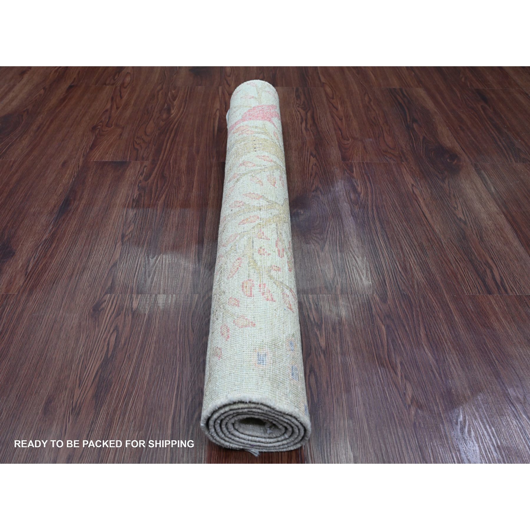 3'1"x4'9" Laurel Green, Afghan Peshawar with Birds of Paradise Design, Tree of Life, Soft Wool, Veggie Dyes, Hand Knotted, Oriental Rug Sh20266