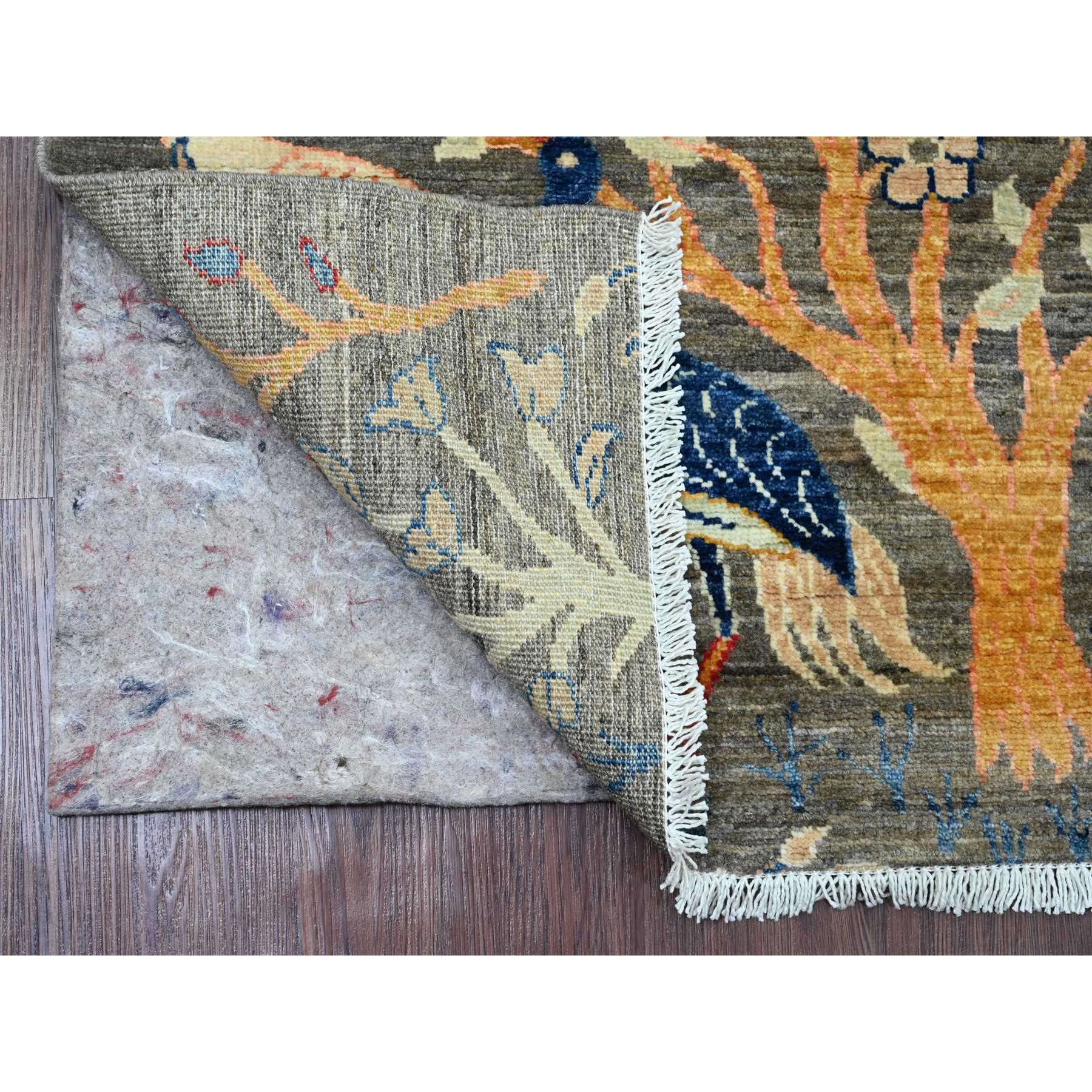 2'8"x5'8" Sonic Gray, Afghan Peshawar with Birds of Paradise Design, Hand Knotted, Soft and Shiny Wool, Natural Dyes, Short Runner, Oriental Rug Sh20267