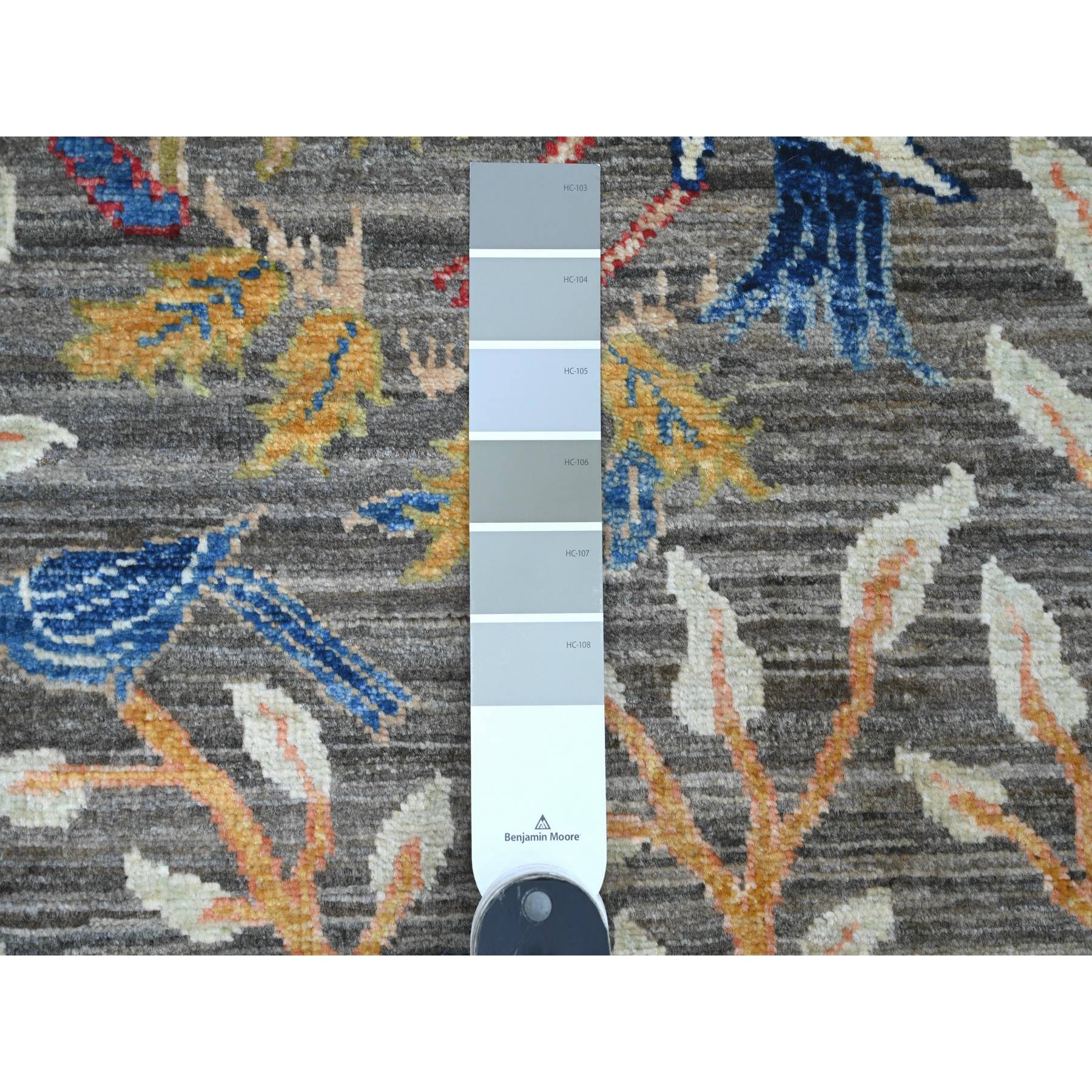 2'8"x5'8" Sonic Gray, Afghan Peshawar with Birds of Paradise Design, Hand Knotted, Soft and Shiny Wool, Natural Dyes, Short Runner, Oriental Rug Sh20267