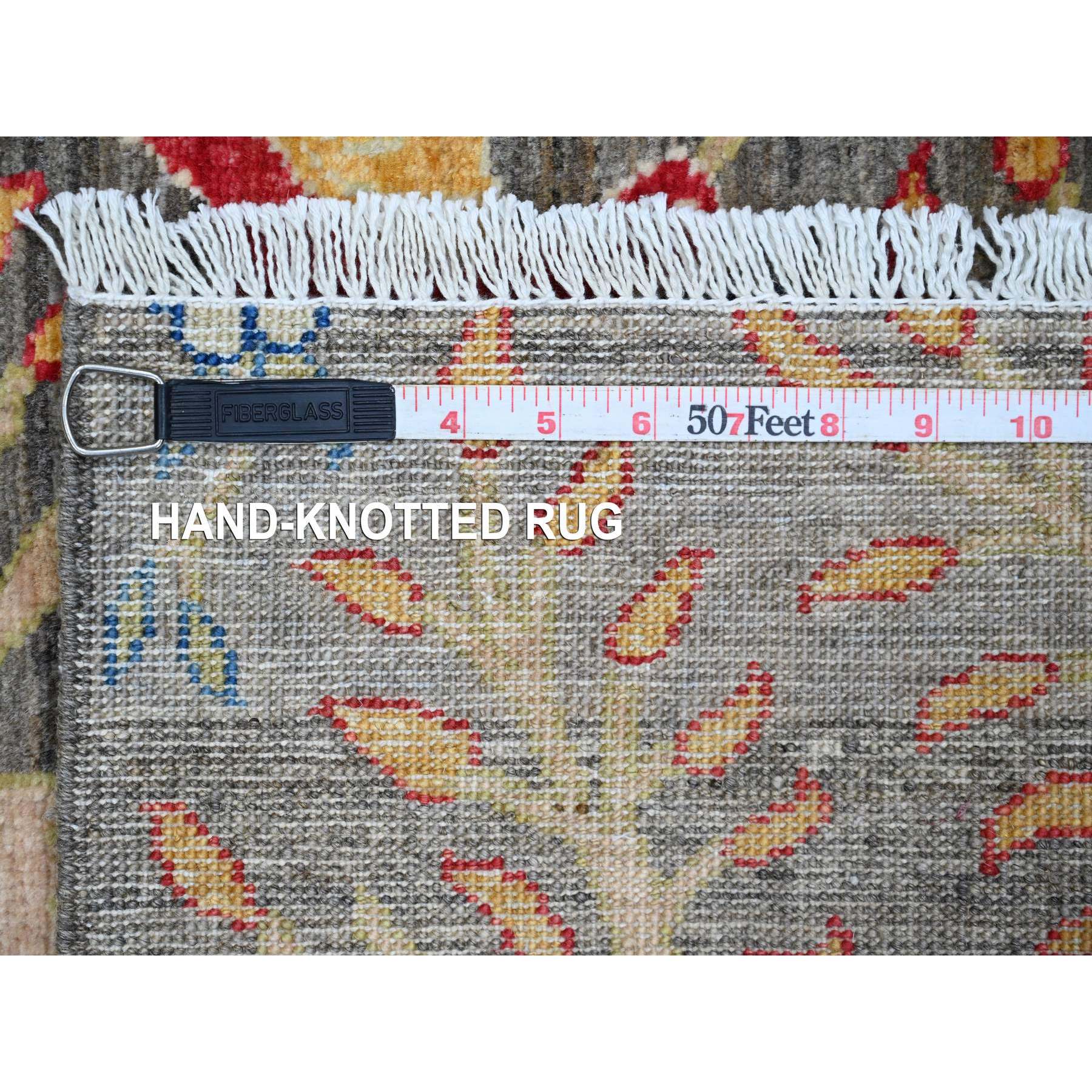 2'8"x5'8" Sonic Gray, Afghan Peshawar with Birds of Paradise Design, Hand Knotted, Soft and Shiny Wool, Natural Dyes, Short Runner, Oriental Rug Sh20267